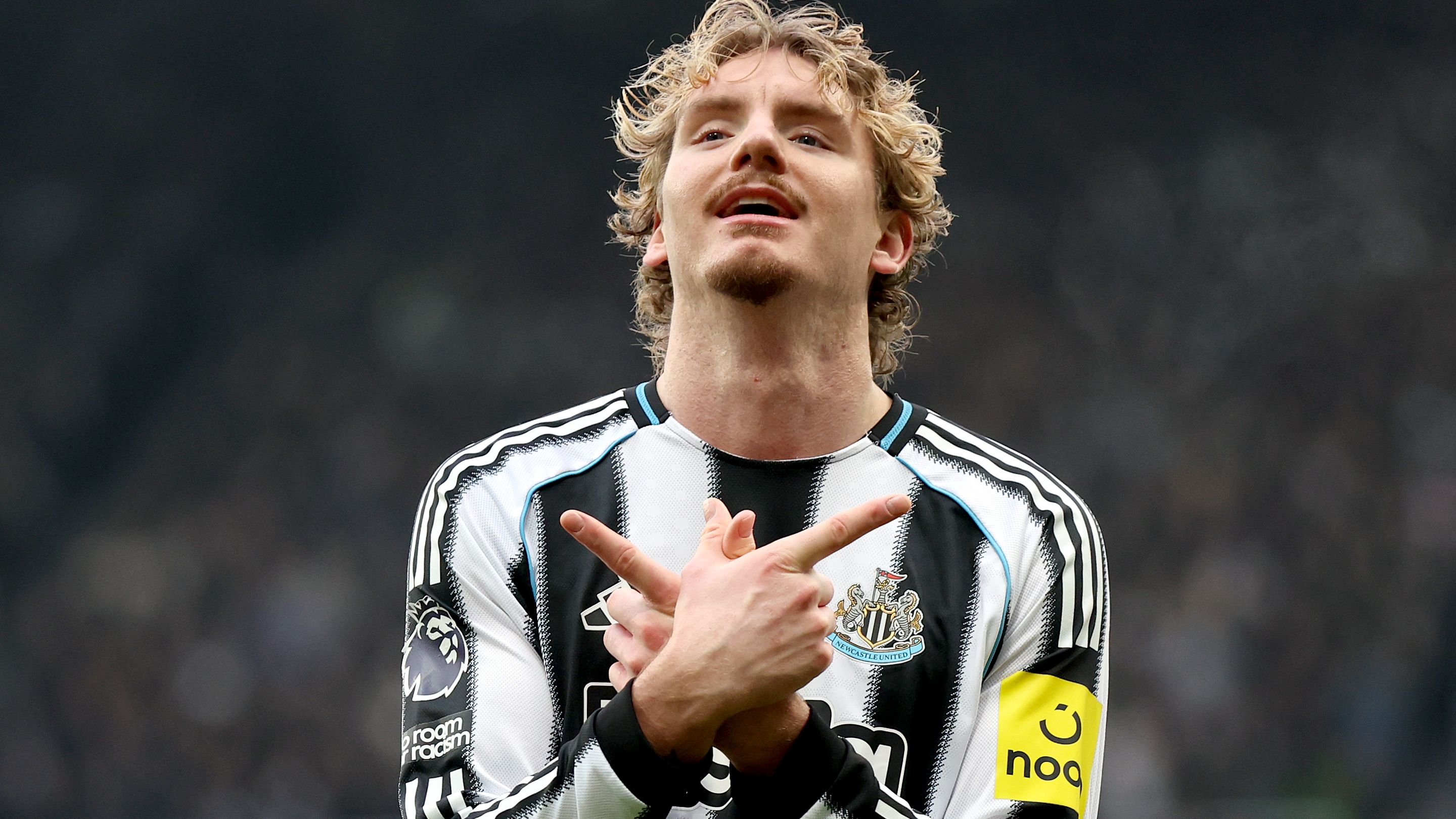 Nick Woltemade of Newcastle United celebrates scoring