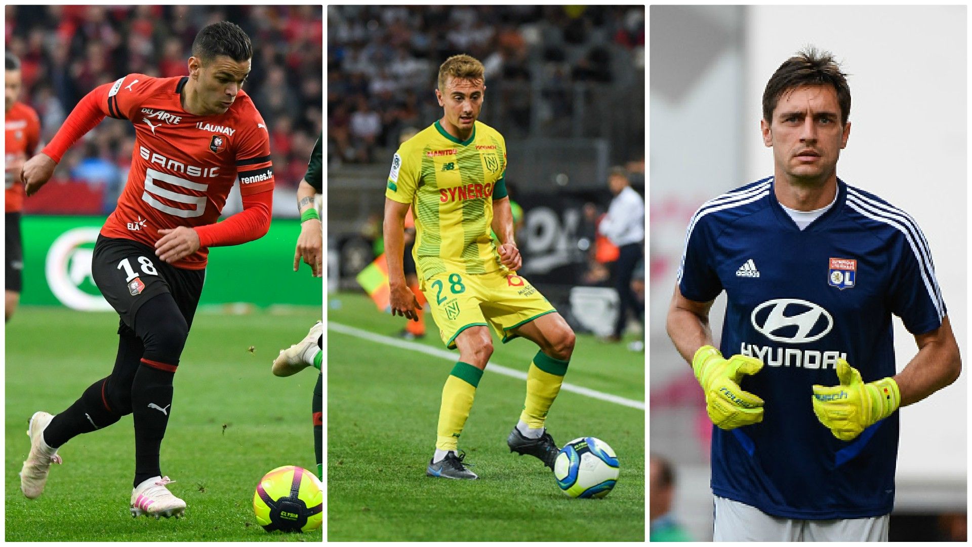 Hatem Ben Arfa (Stade Rennais), Valentin Rongier (FC Nantes) et Ciprian Tatarusanu (OL)