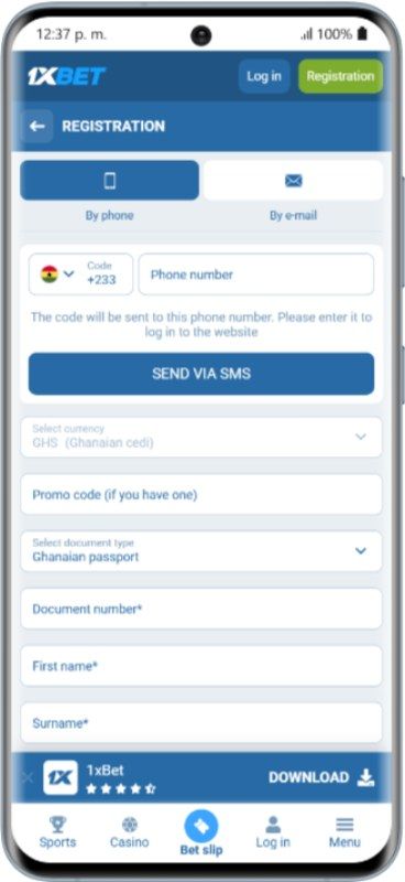 1xBet App Registration