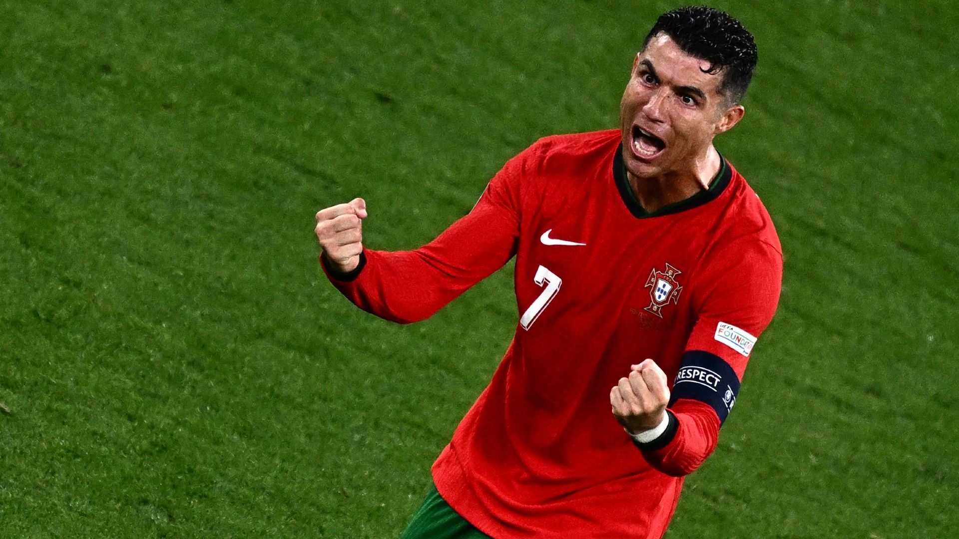  Portugal's forward #07 Cristiano Ronaldo celebrates his team's victory 