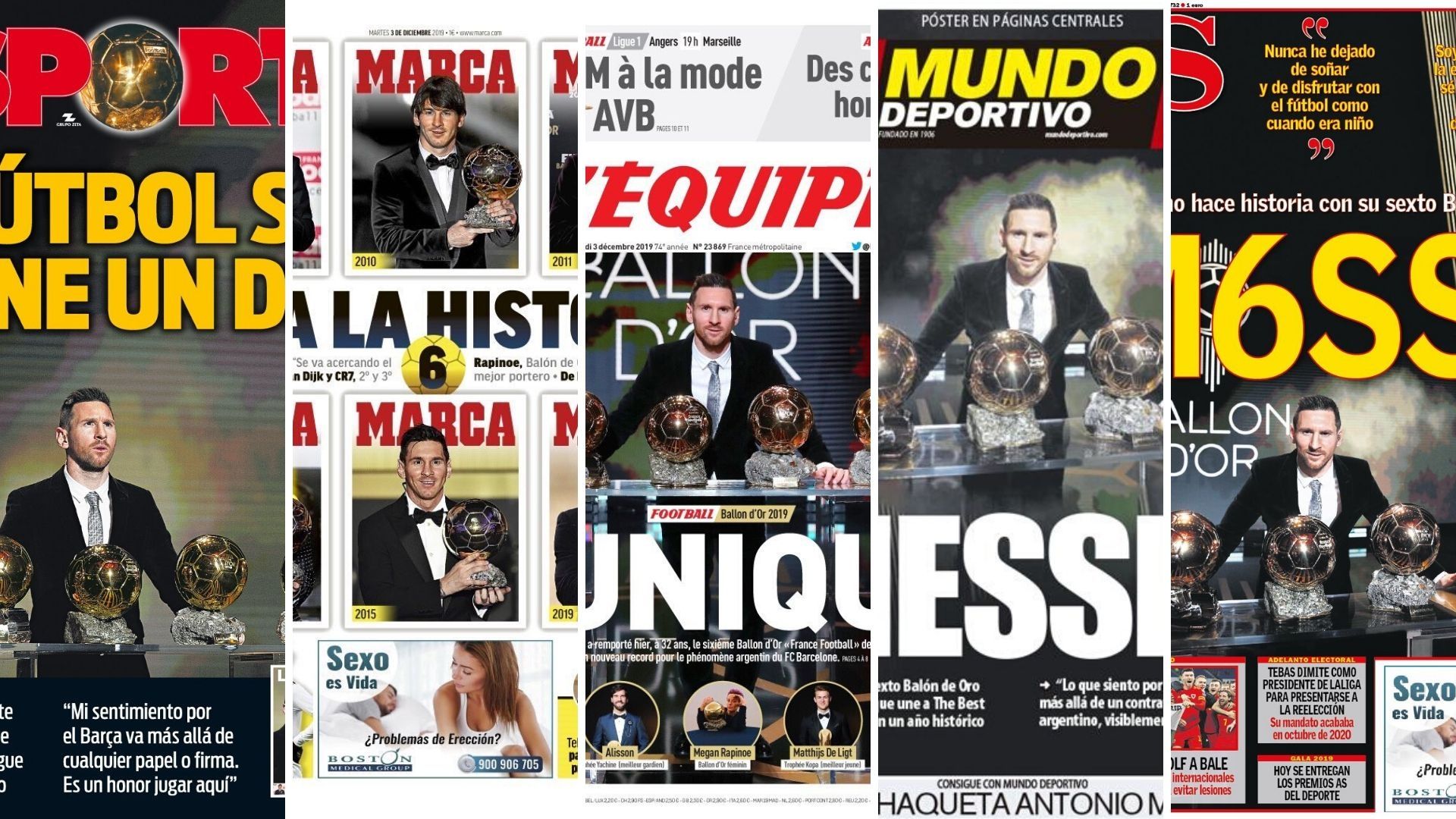 Portadas con Leo Messi como ganador del Balón de Oro 2019