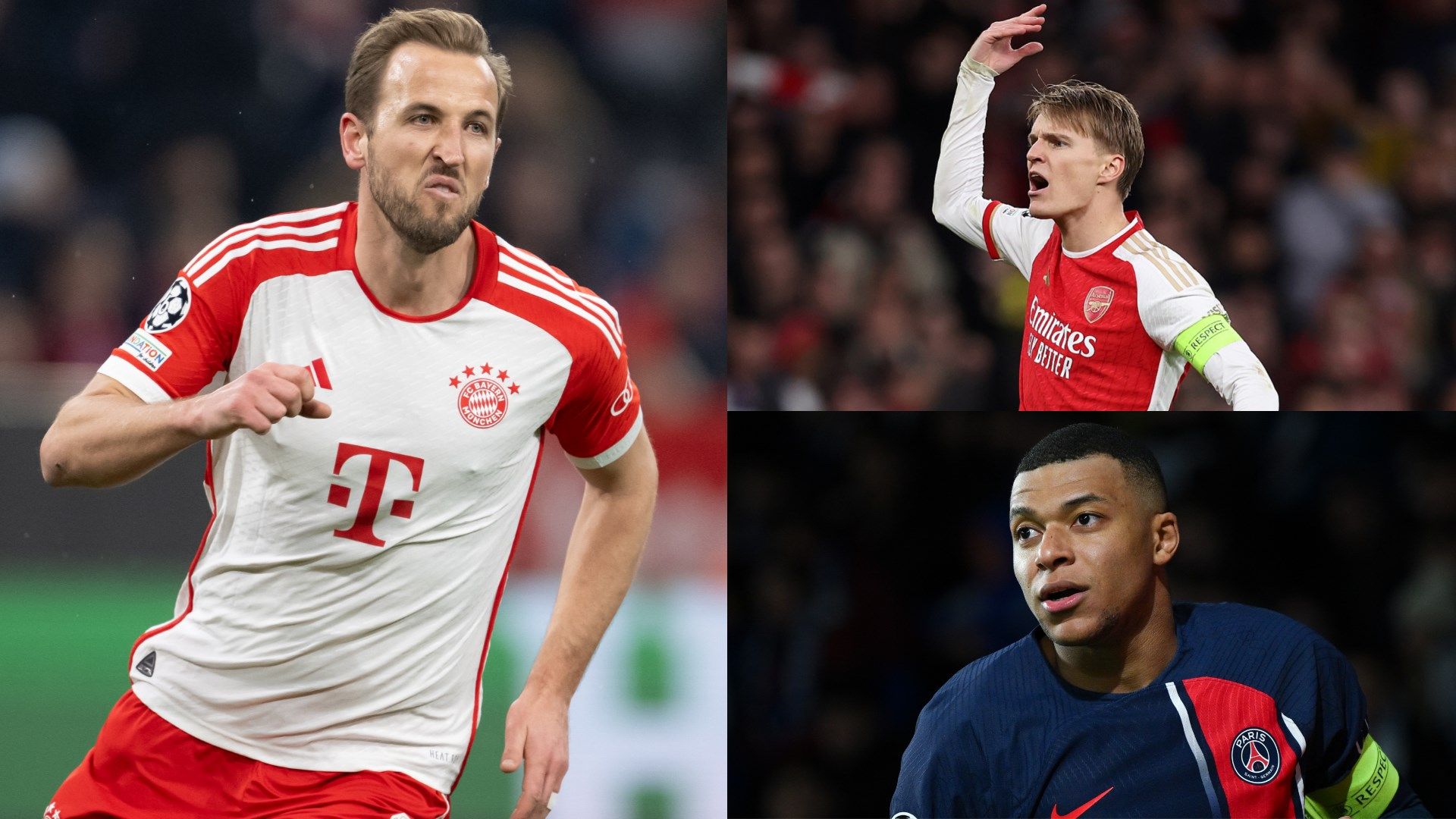 Harry Kane Martin Odegaard Kylian Mbappe Champions League 2023-24 GFX