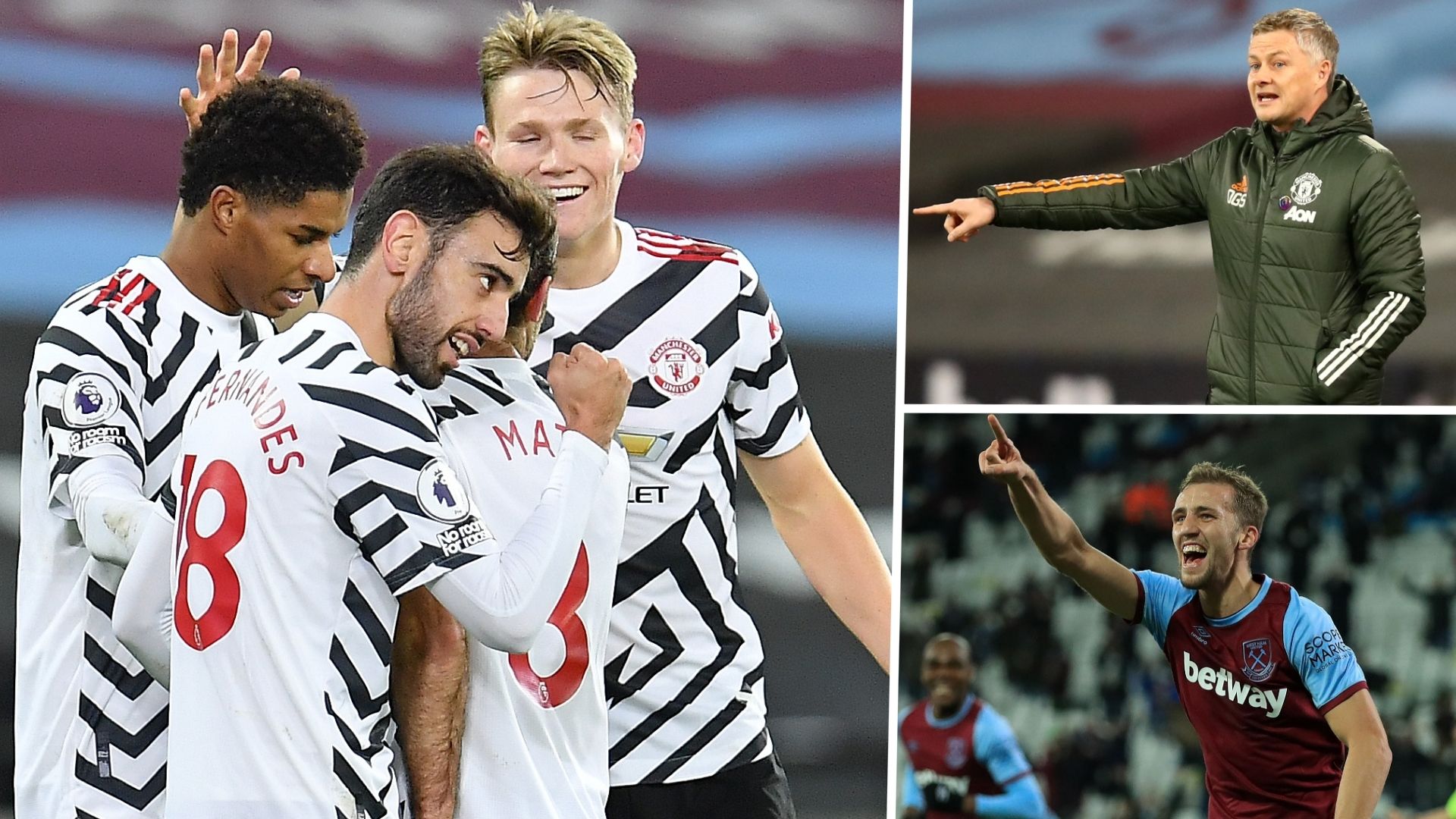 Bruno Fernandes Ole Gunnar Solskjaer Tomas Soucek Man Utd West Ham GFX
