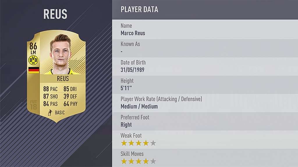 FIFA 18 Ratings Reus