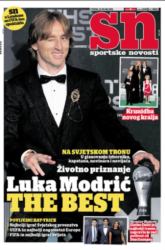 크로아티아 스포츠 일간지 '스포르트스케 노보스티'의 25일자1면. 사진=스페인 매체 '마르카' 캡처