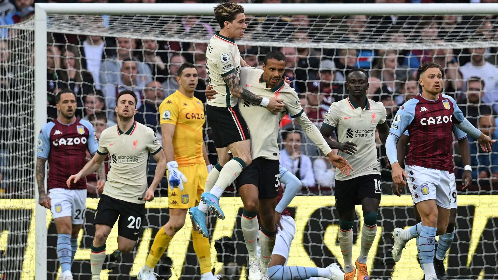 Liverpool celebrate Joel Matip goal at Aston Villa 2021-22