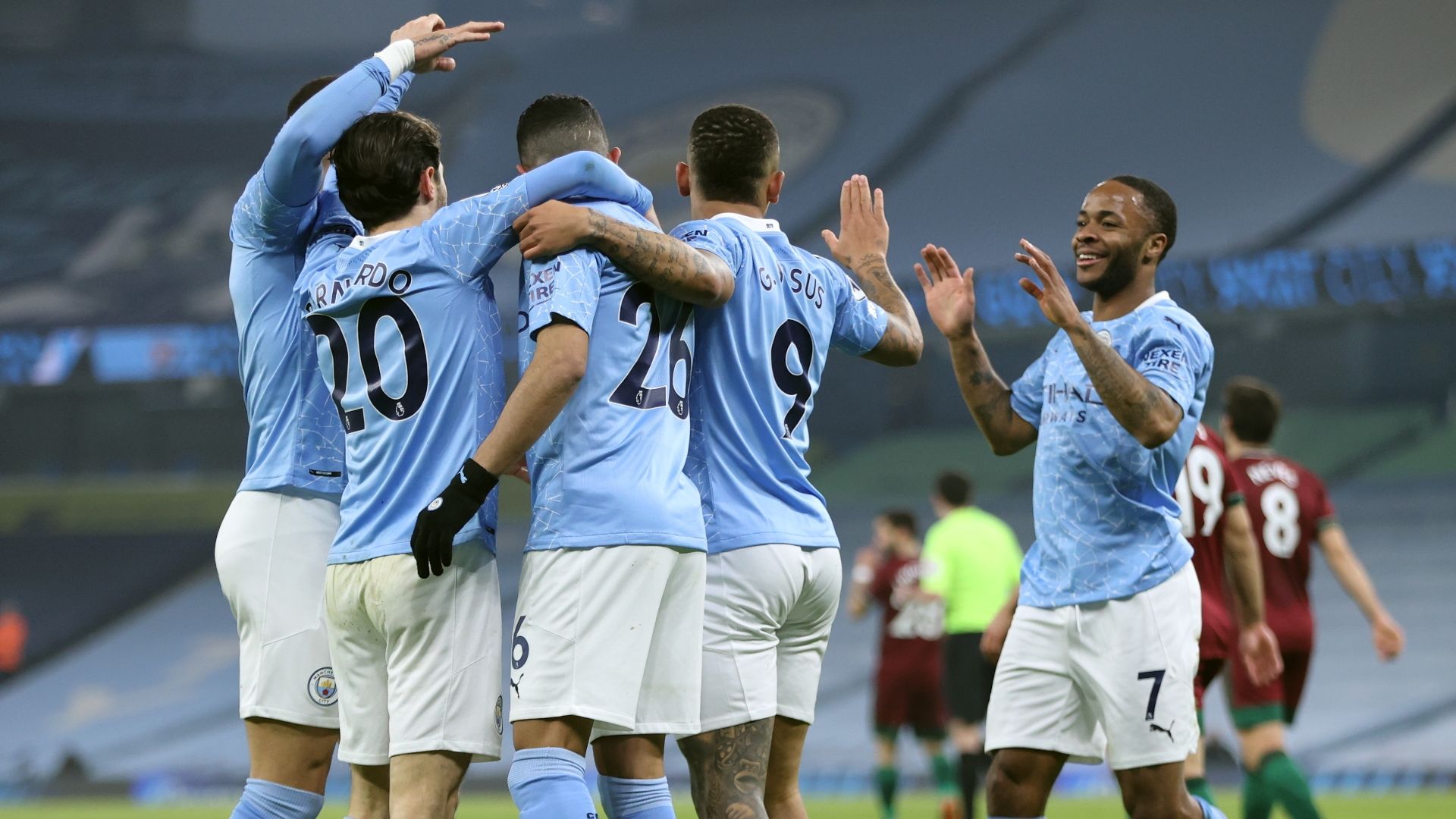 Manchester City celebrate vs Wolves, Premier League 2020-21