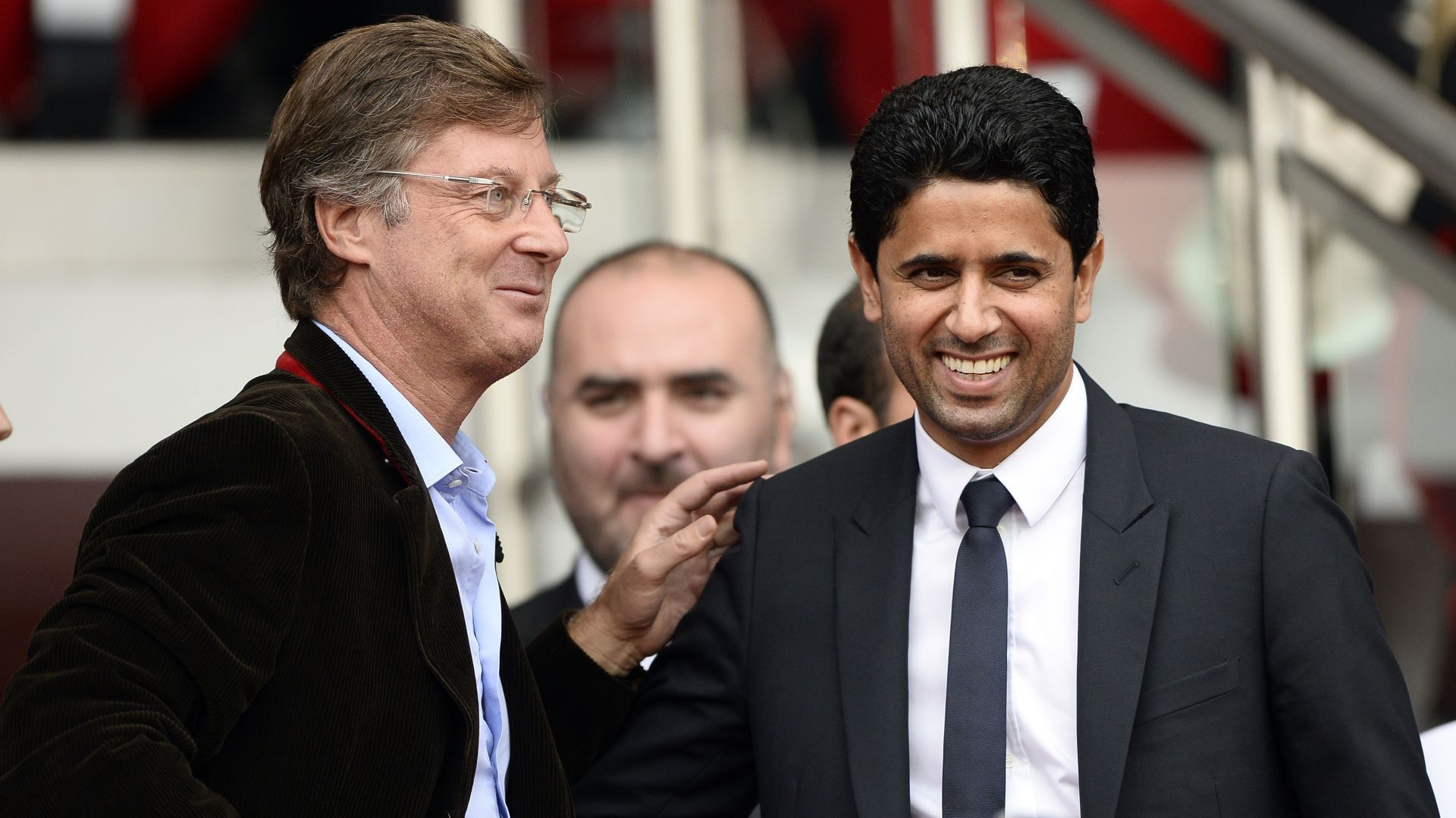 Sébastien Bazin (Colony Capital Europe), Nasser Al-Khelaïfi (Paris Saint-Germain), PSG-Bastia, 19 octobre 2013