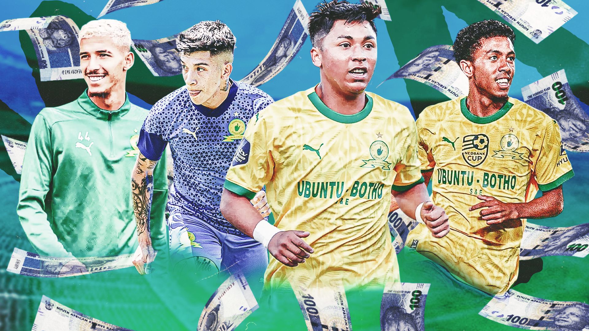 Marcelo Allende, Matias Esquivel, Tashreeq Matthews and Arthur Sales of Mamelodi Sundowns 