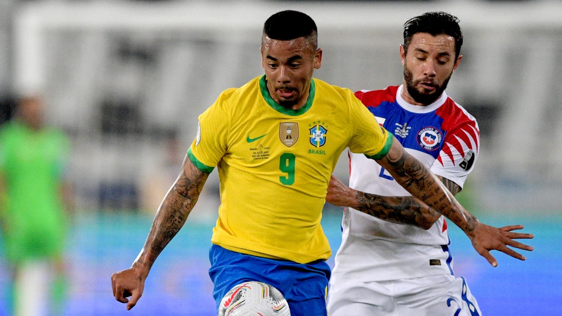 Gabriel Jesus e Eugenio Mena - Brasil x Chile quartas Copa América 02072021