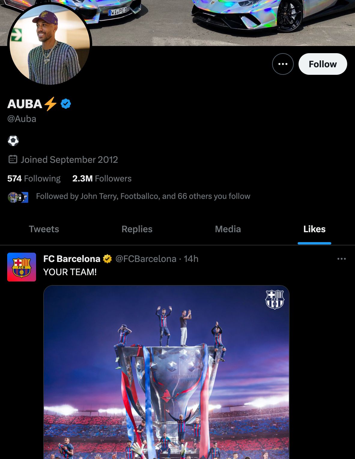 Pierre-Emerick Aubameyang likes Barcelona La Liga champions post