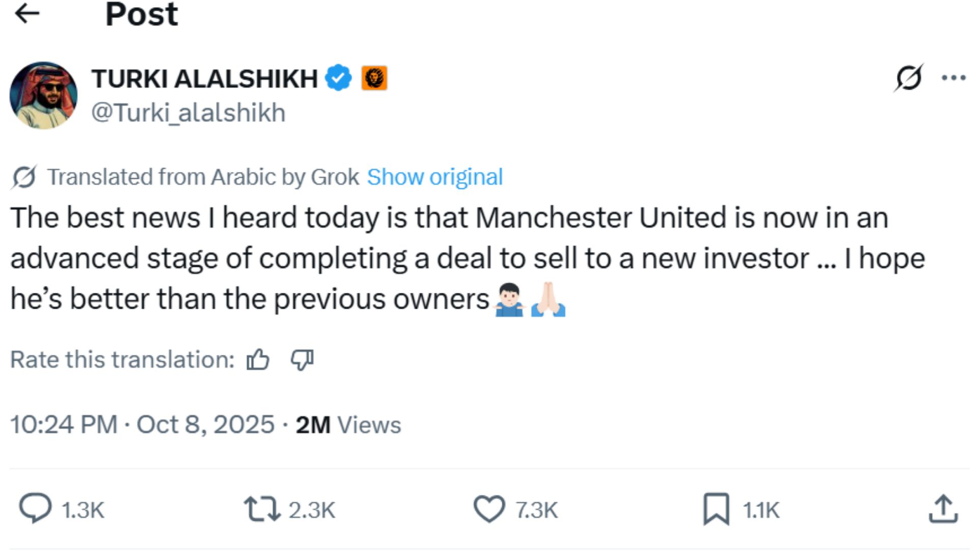 Manchester United sale claim Turki Al-Sheikh 2025
