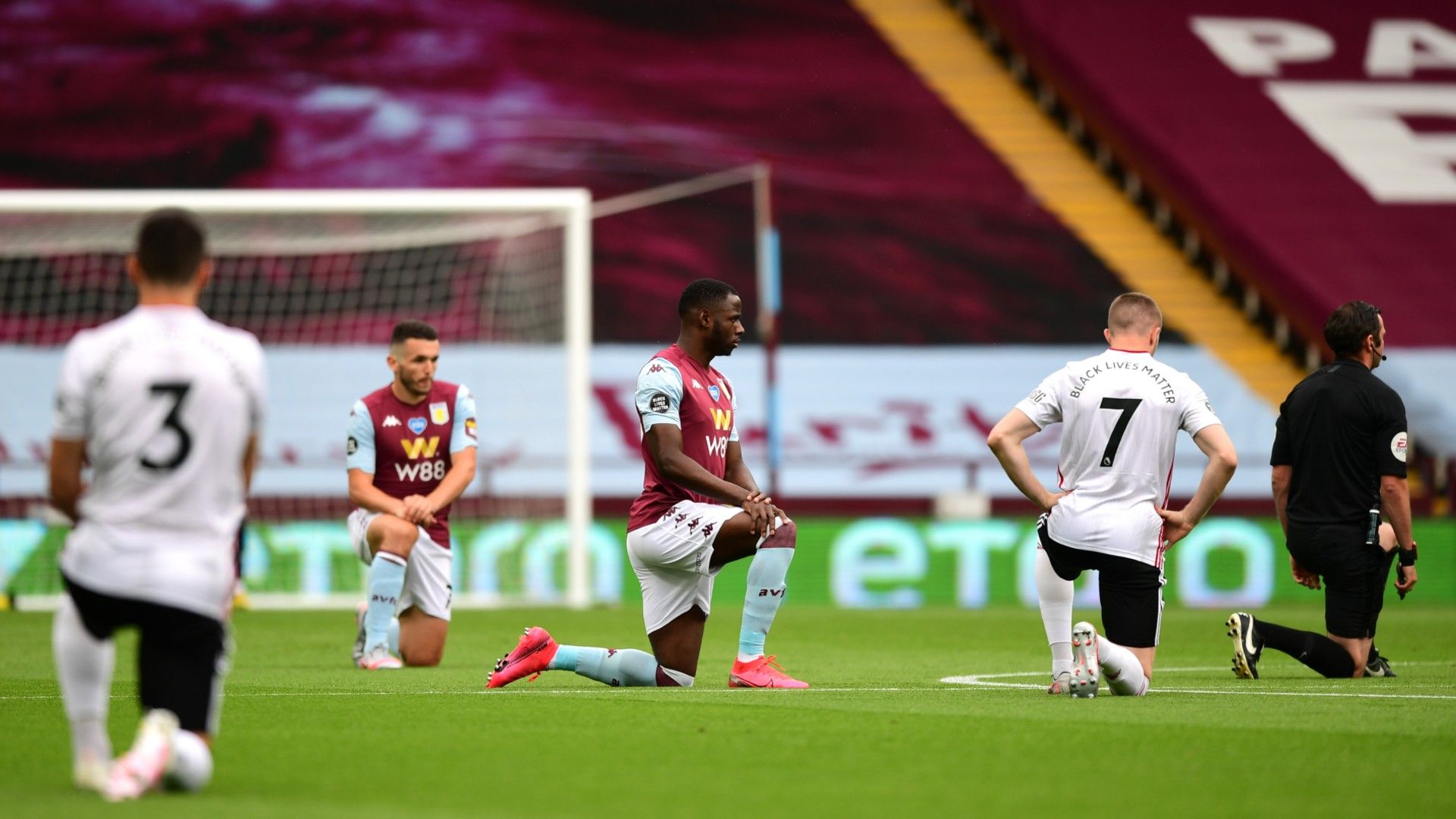 Aston Villa Sheffield United kneel 2020