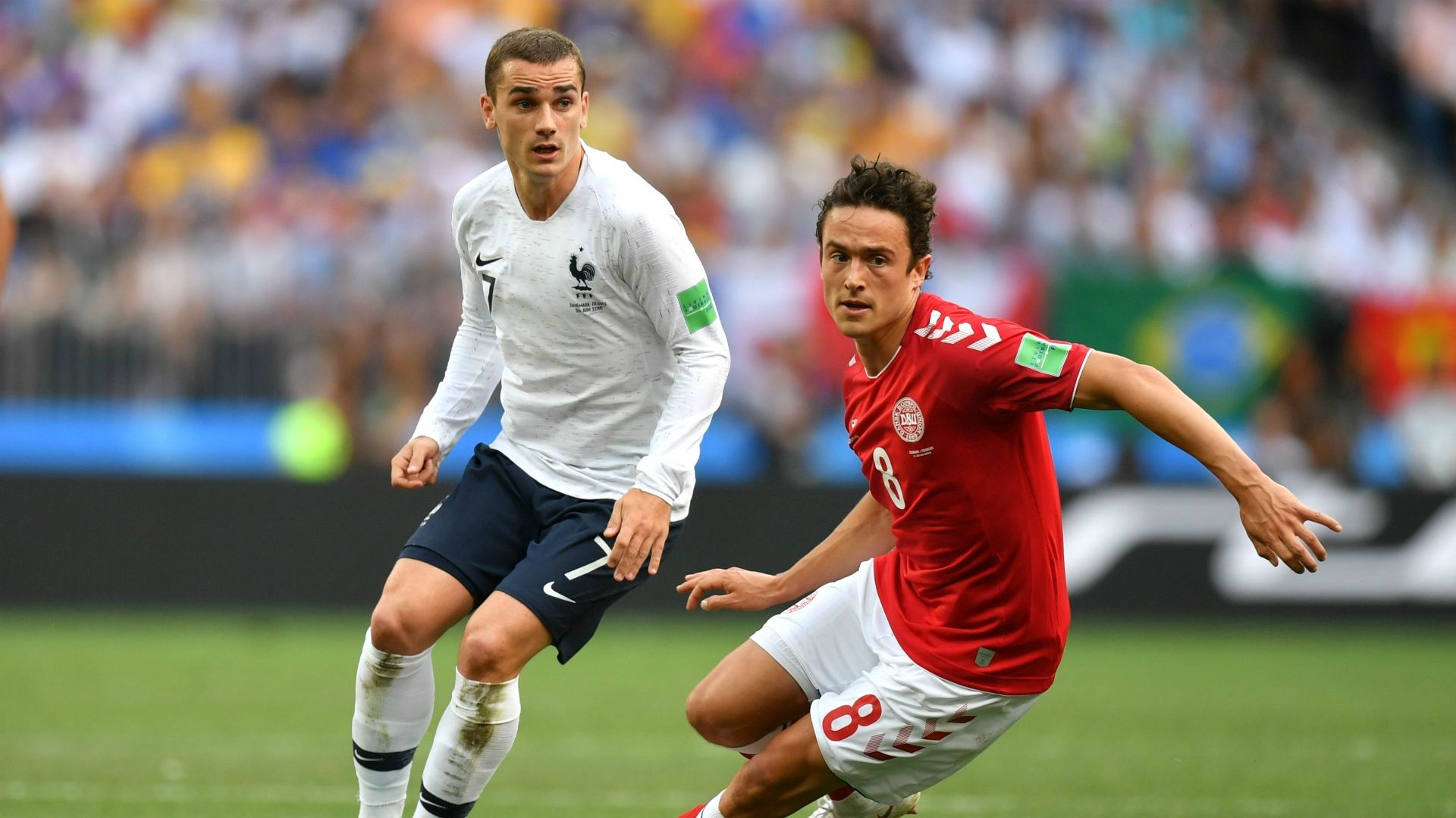 Antoine Griezmann Thomas Delaney Denmark France Cup 26062018.jpg