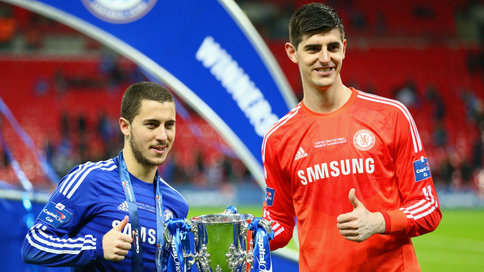 Eden Hazard Thibaut Courtois Chelsea FA Cup 2015
