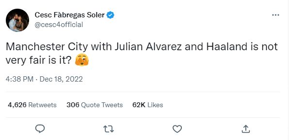 Fabregas Haaland tweet 