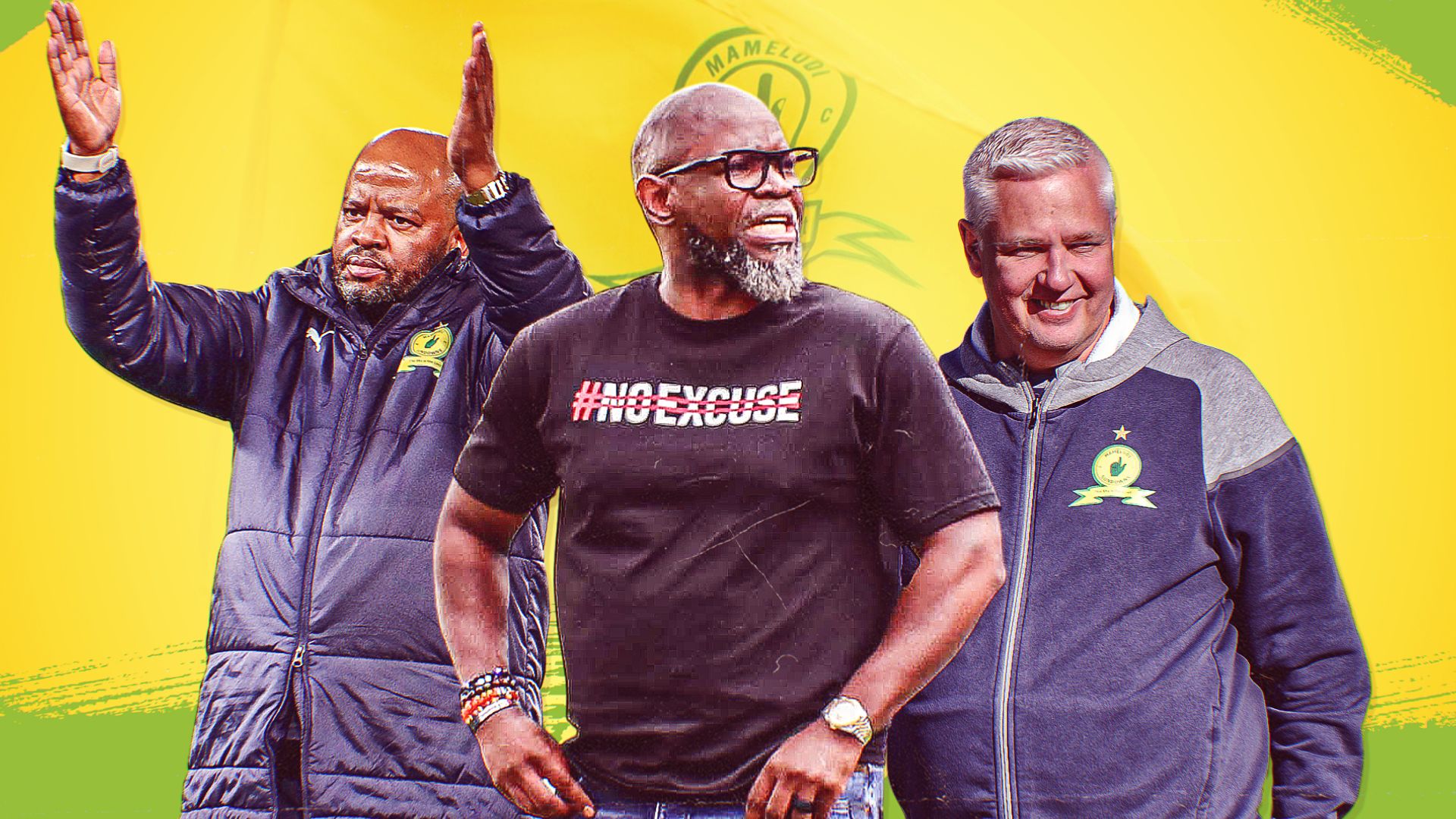 Steve Komphela, Manqoba Mngqithi and Flemming Berg of Mamelodi Sundowns 