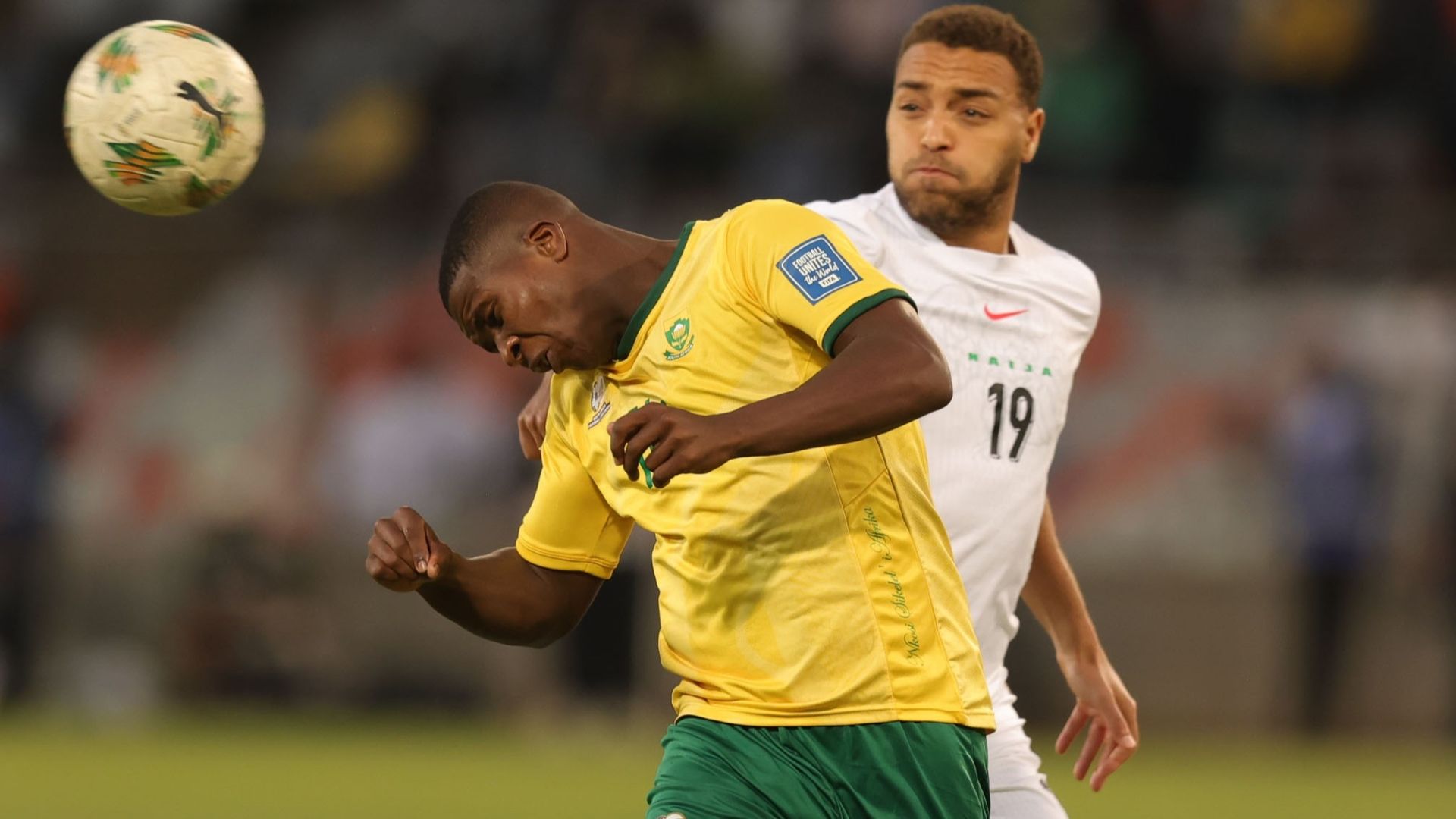 Mbekezeli Mbokazi and Cyriel Dessers, South Africa vs Nigeria