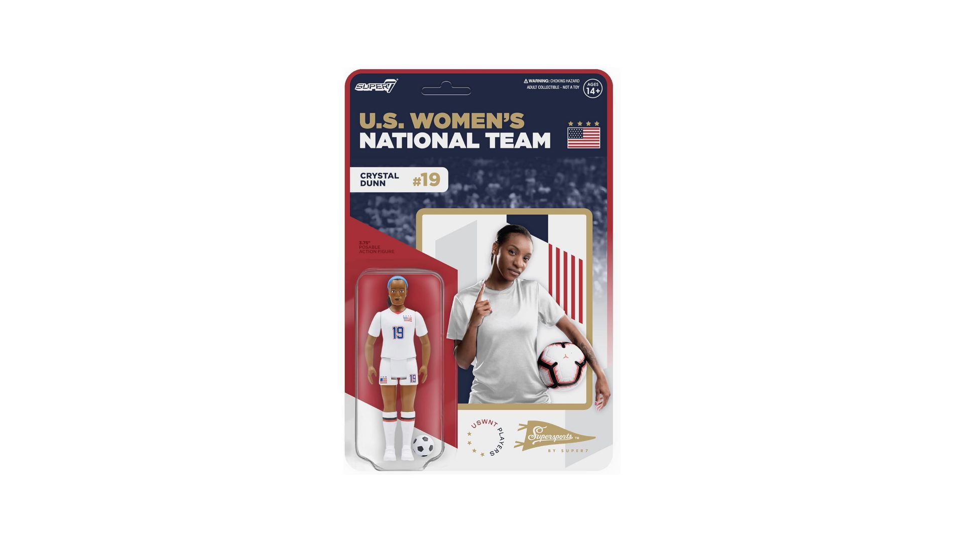 Super7 USWNT Soccer Crystal Dunn (USWNT Players Supersports) - 3.75" U.S. Women's National Team Action Figure with Soccer Ball Accessory Sports Collectibles and Retro Toys