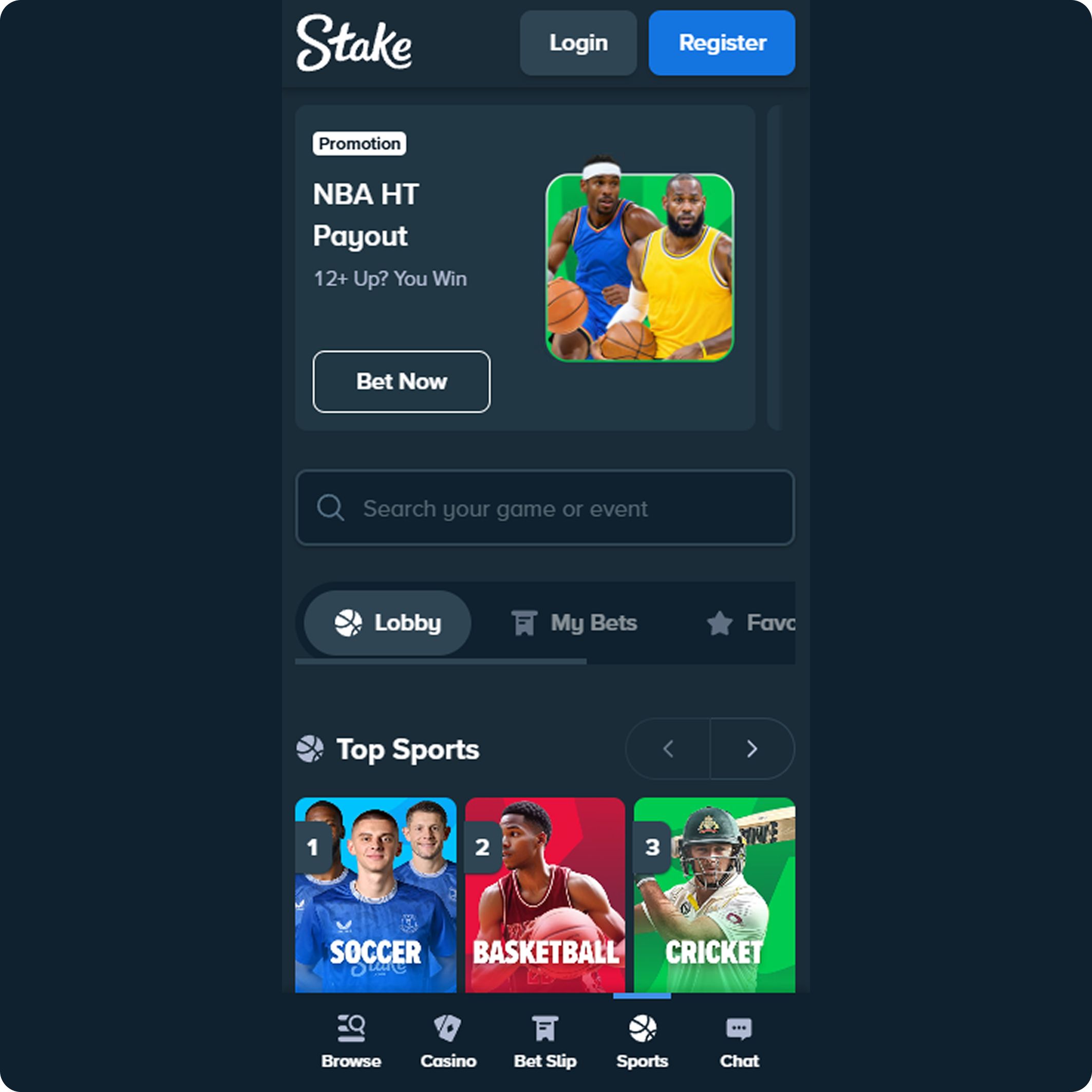 Screenshot of the Stake Progressive Web App