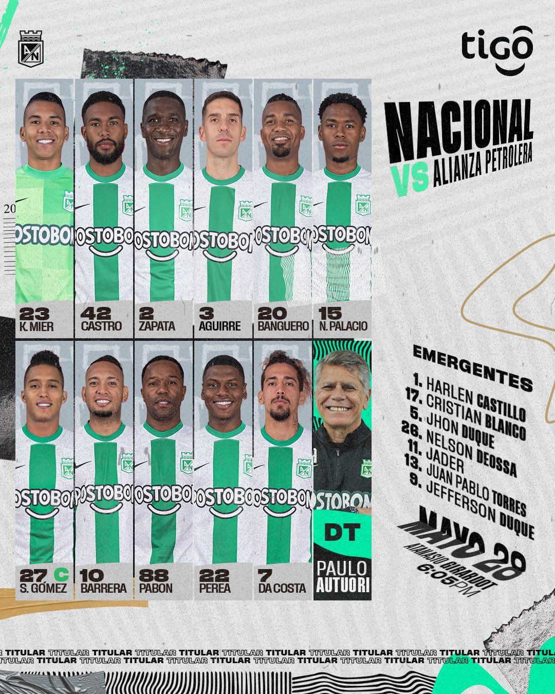 Nómina Atlético Nacional Fecha 22 Liga BetPlay 2023