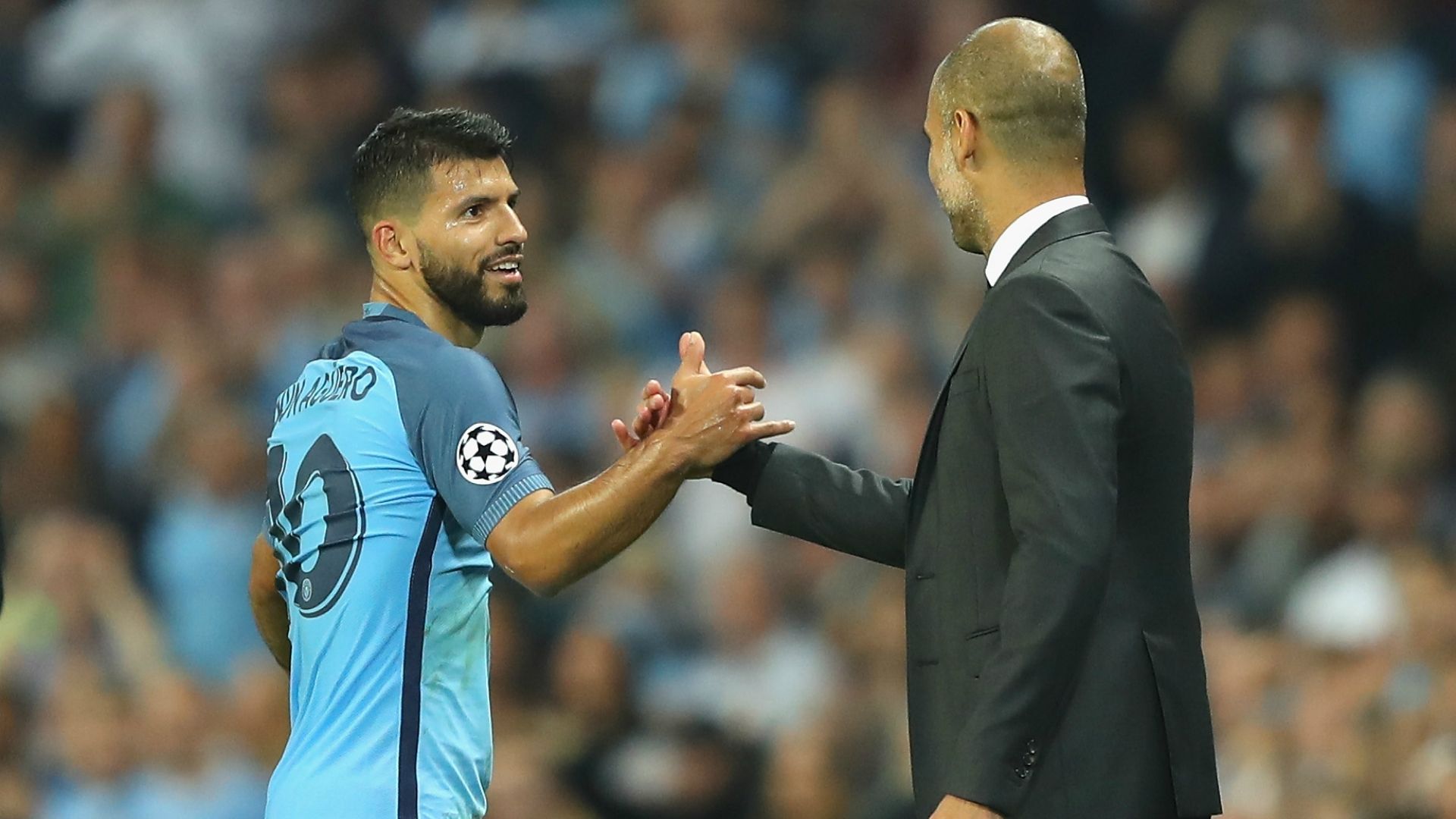 Sergio Aguero, Pep Guardiola, Manchester City, Champions League, 20160914