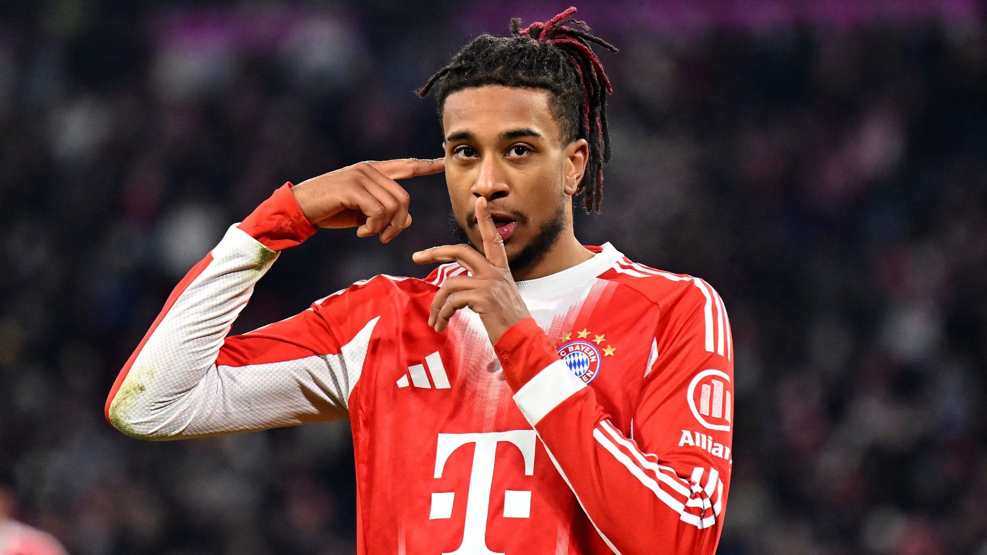 Michael Olise of FC Bayern Munich celebrates scoring