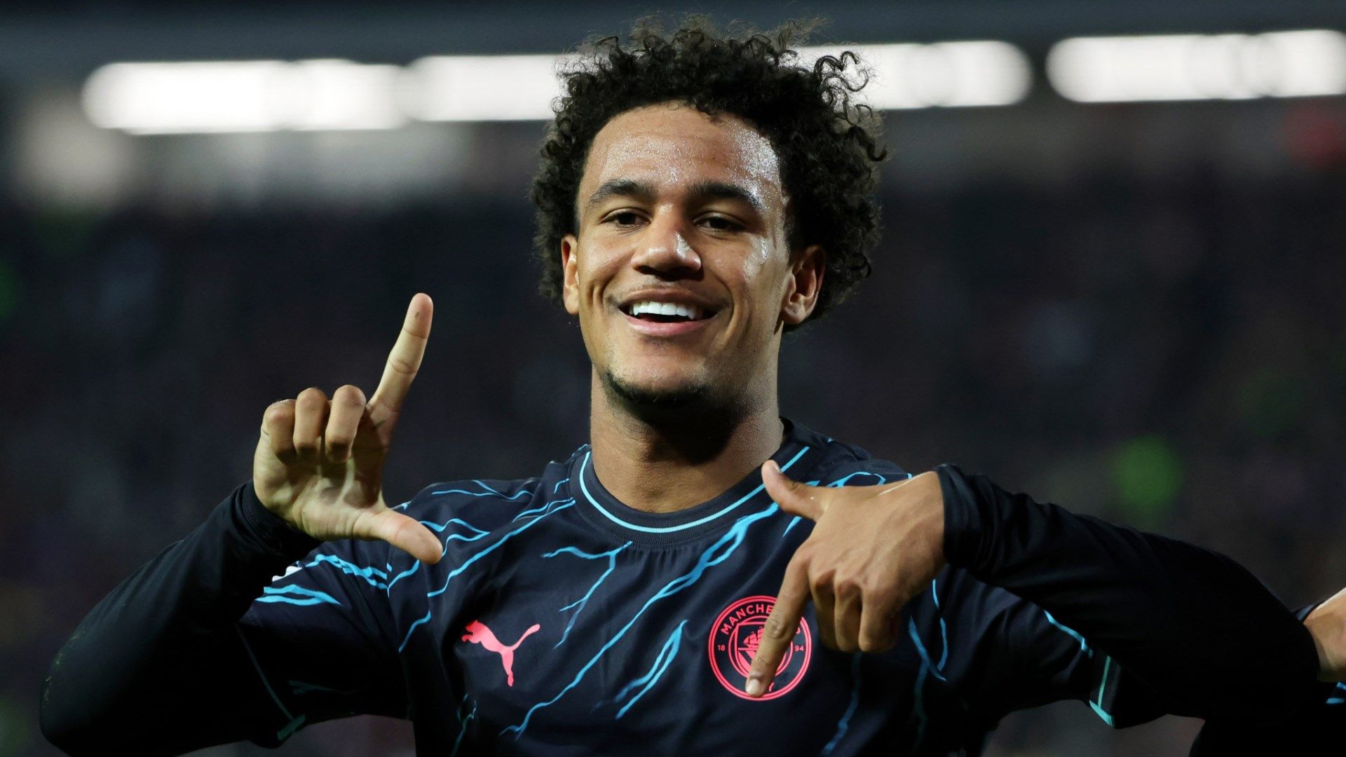 Oscar Bobb celebrates Manchester City Red Star Belgrade 2023-24 Champions League