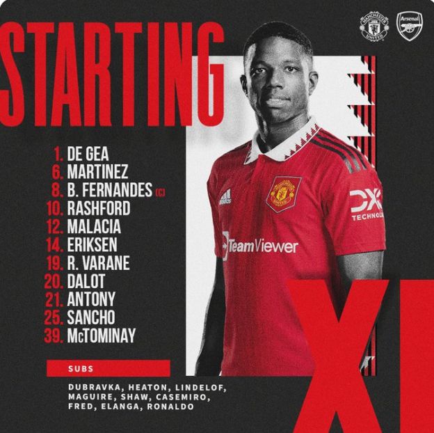 Manchester United XI vs Arsenal