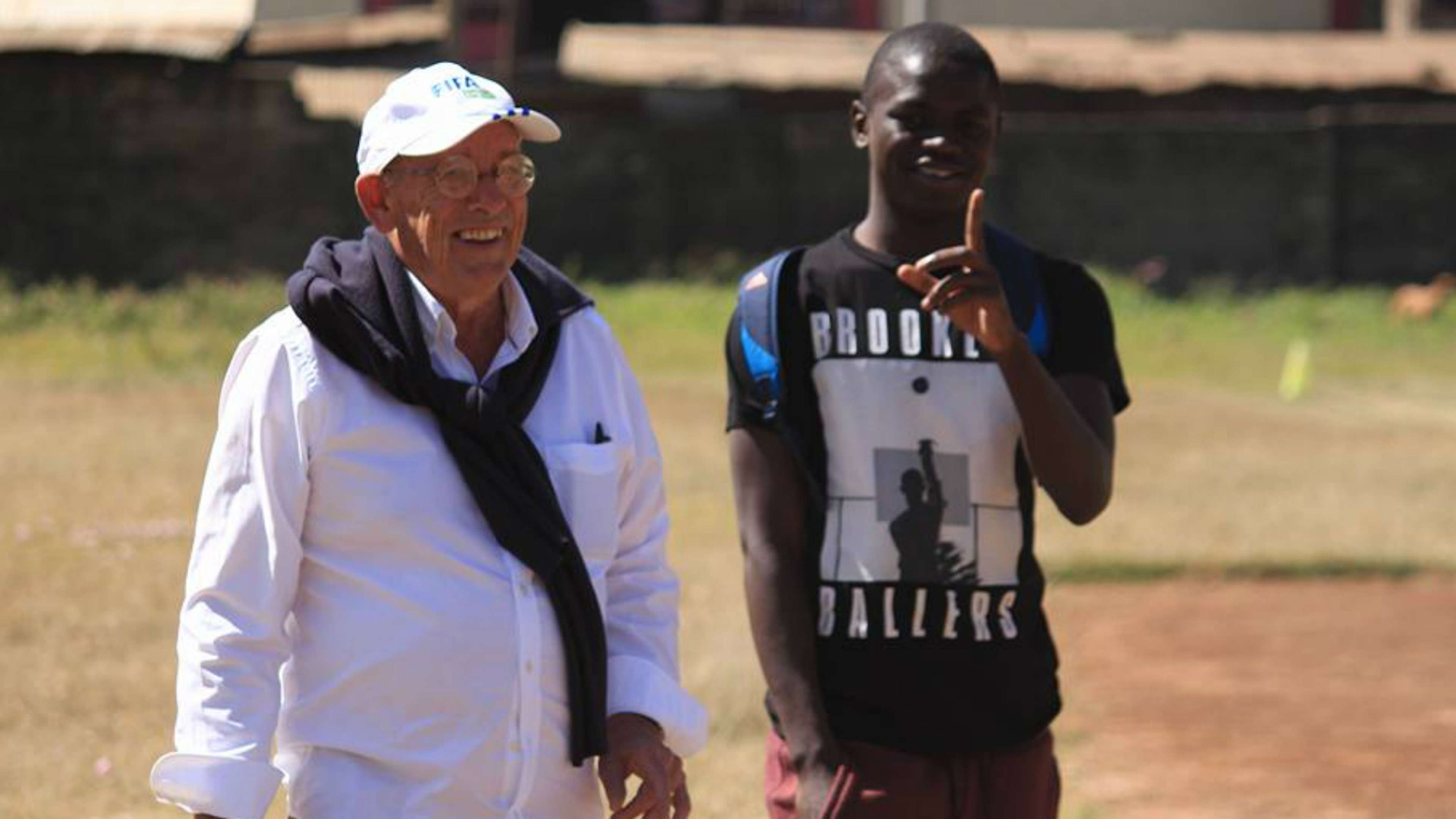 Mathare United chairman Bob Munro and Erick Johanna looked jovial throughout the training session.