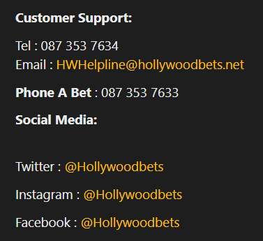 hollywoodbets contact details screenshot