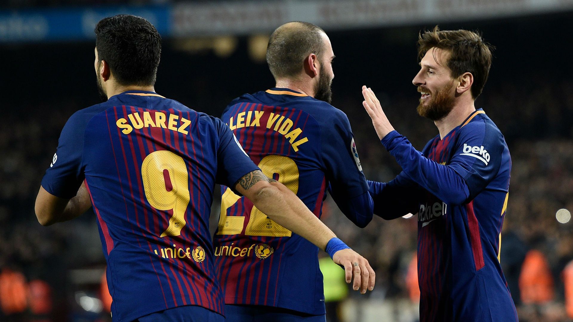 Lionel Messi Luis Suárez Aleix Vidal Barcelona