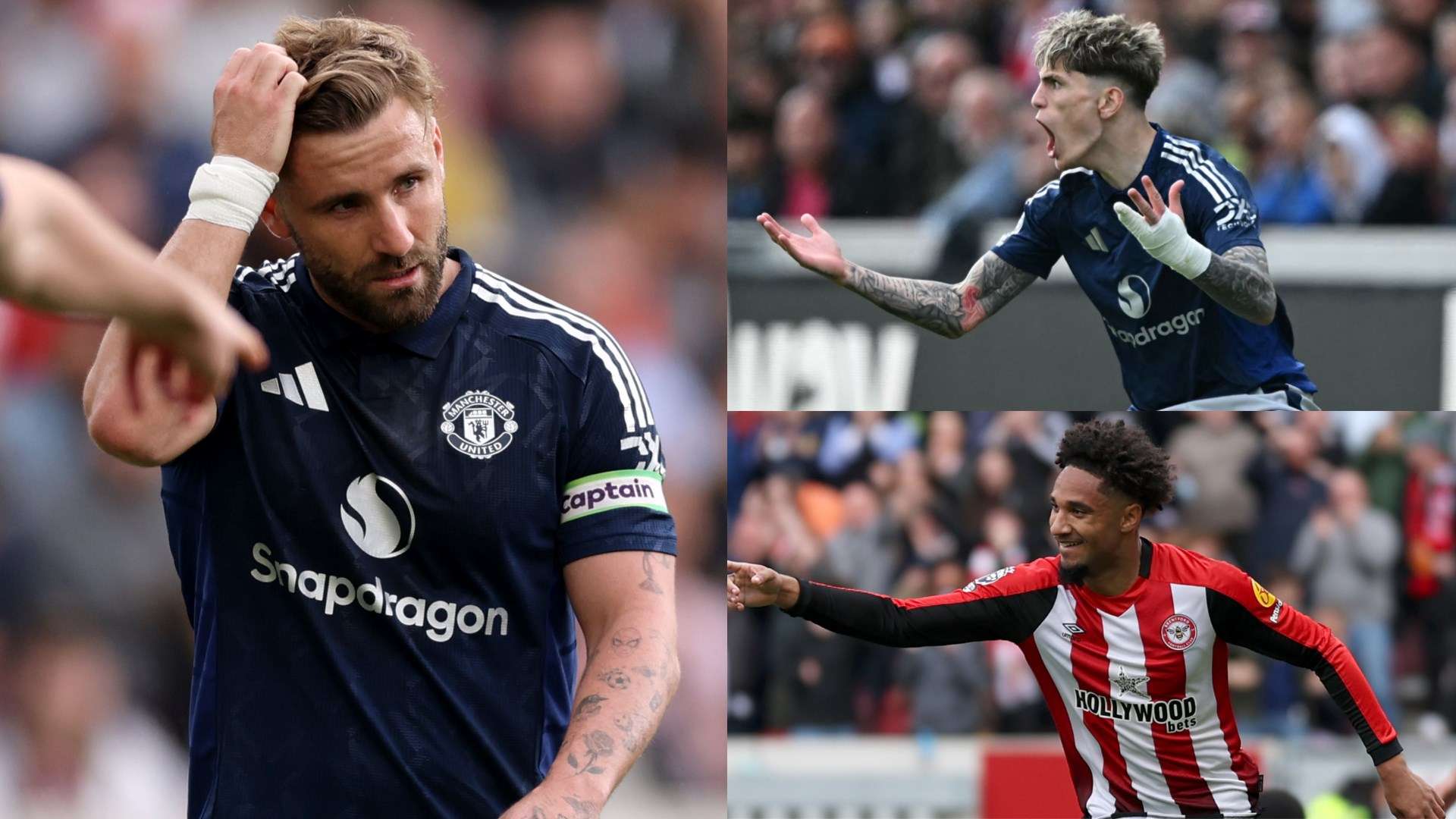 Luke Shaw, Alejandro Garnacho and Kevin Schade