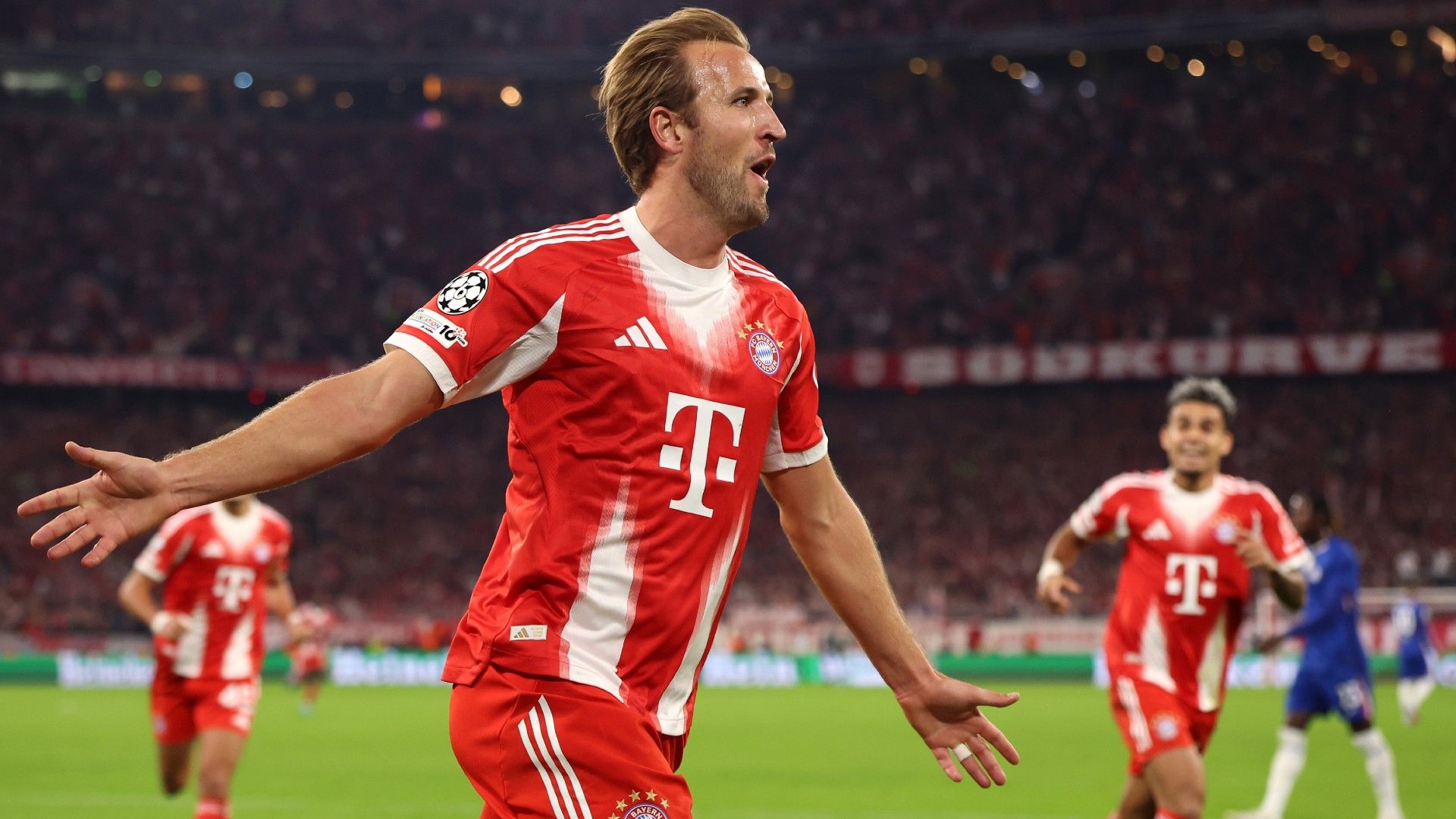 Harry Kane of Bayern Munich celebrates scoring