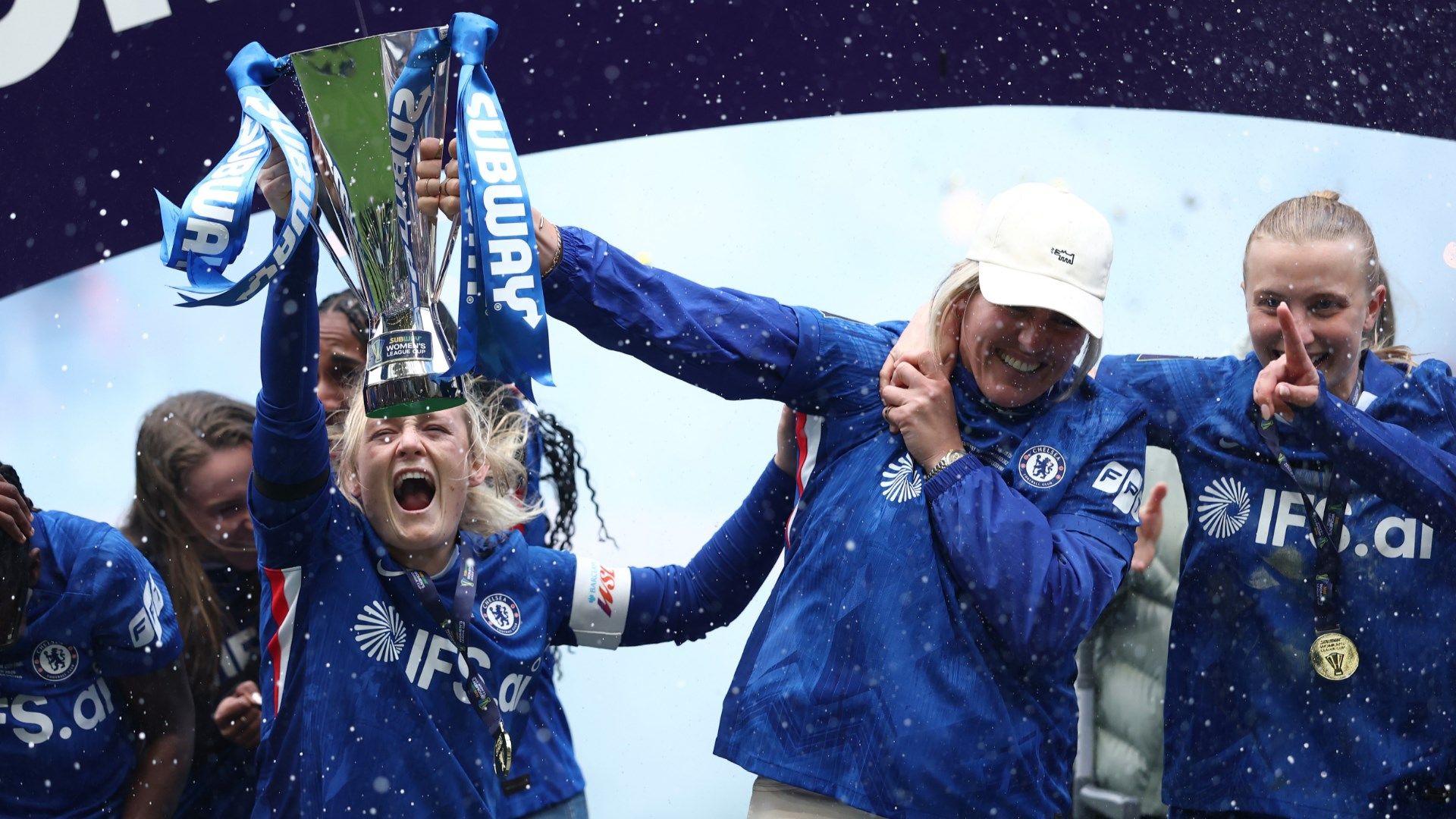 Erin Cuthbert Millie Bright Chelsea Women League Cup trophy 2025-26