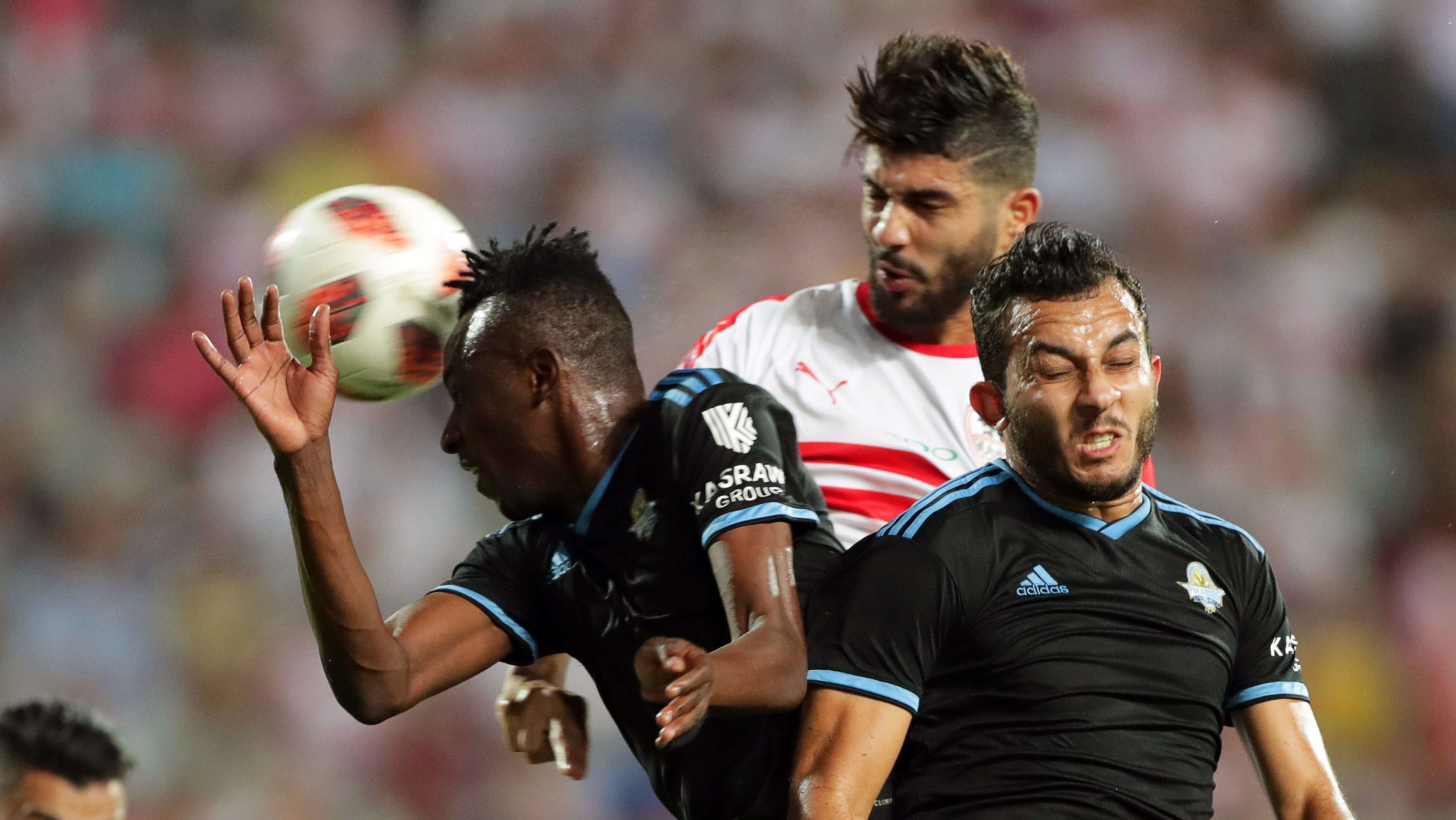 Eric Traore and Ahmed Ayman Mansour of Pyramds vs Zamalek