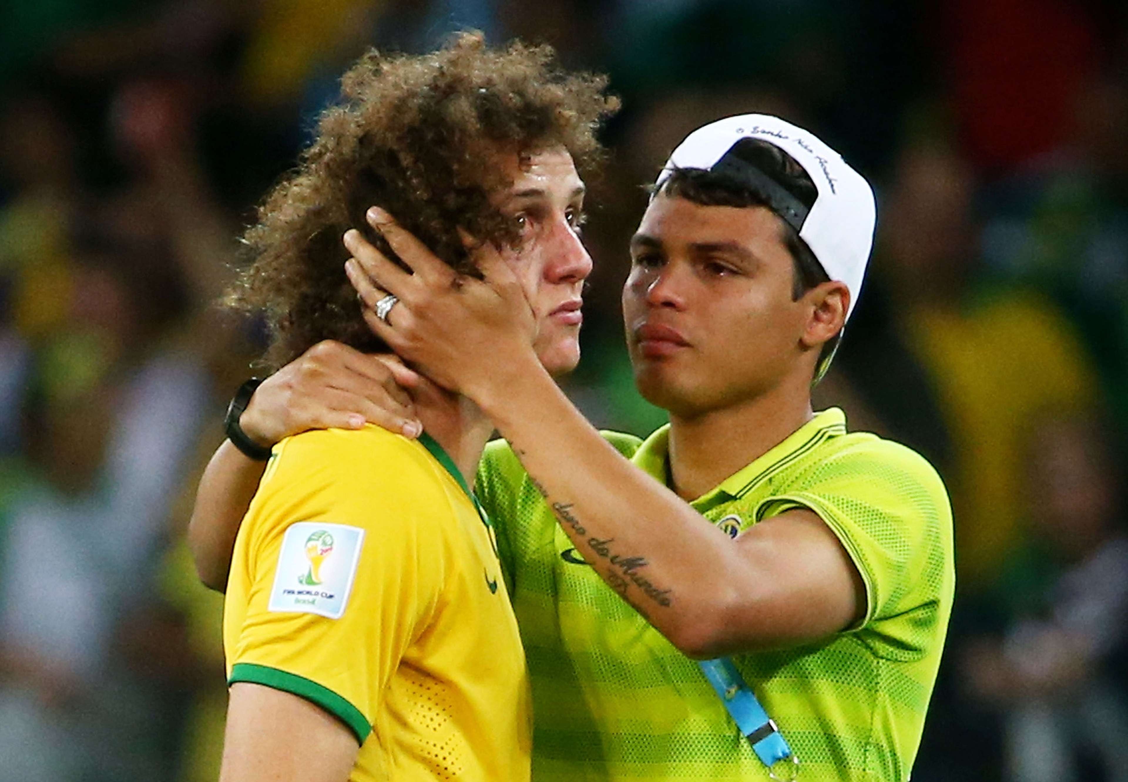 Thiago Silva consolates David Luiz Brazil Germany 2014 World Cup 07082014