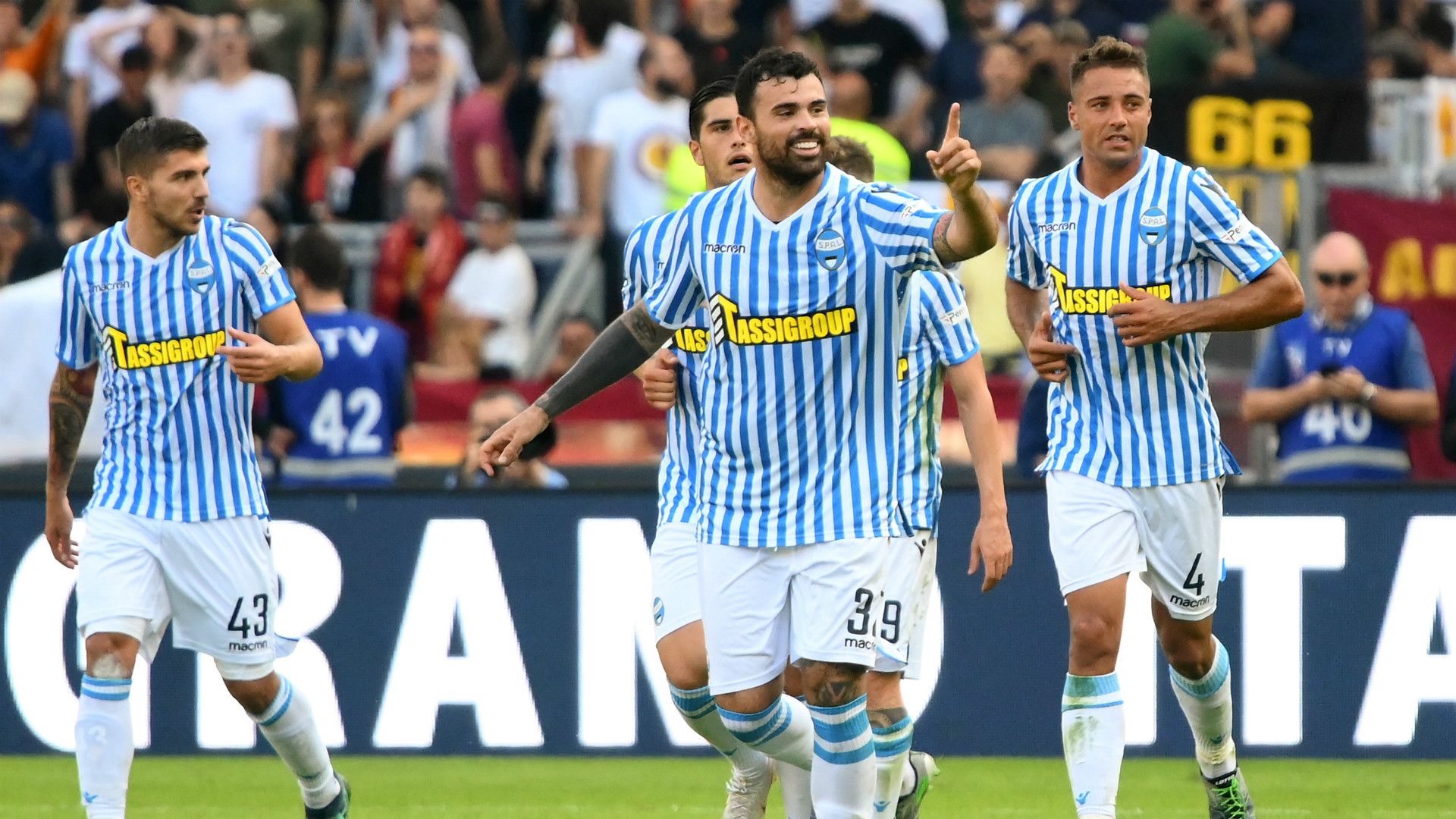 Andrea Petagna celebrating Roma SPAL