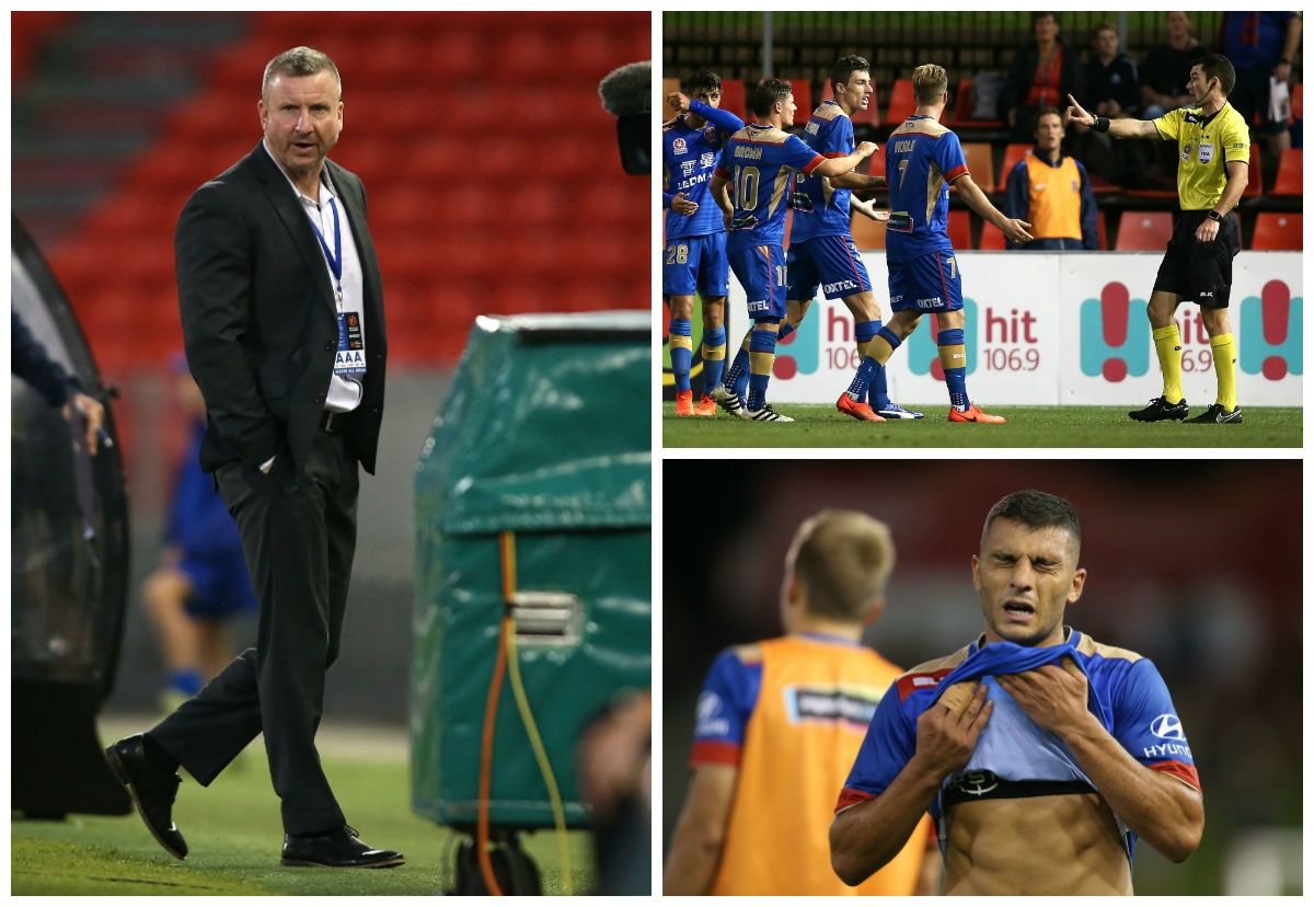 Mark Jones Jason Hoffman Andrew Nabbout Newcastle Jets v Brisbane Roar A-League 05032017