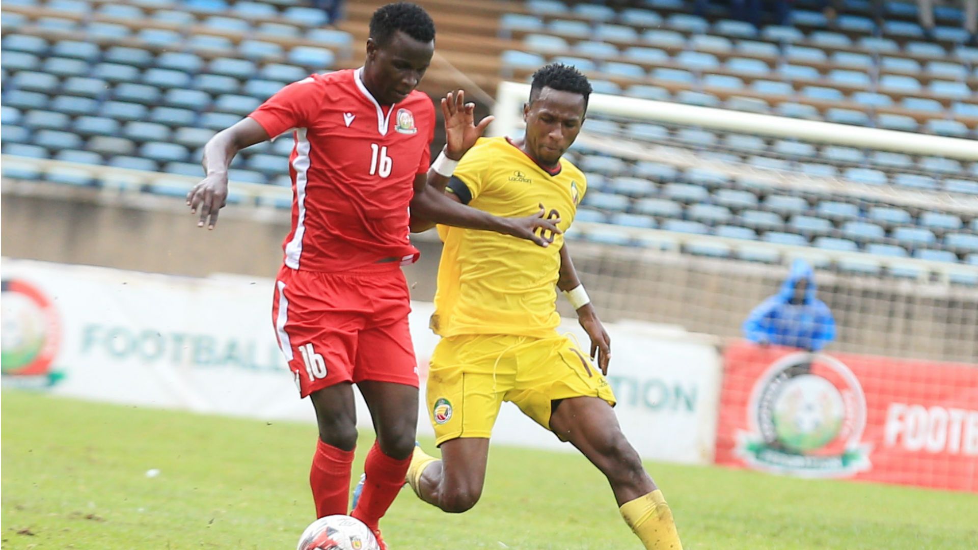 CLIFF NYAKEYA of Harambee Stars and Kenya vs ERNESTO MERCILINO of Mozambique.