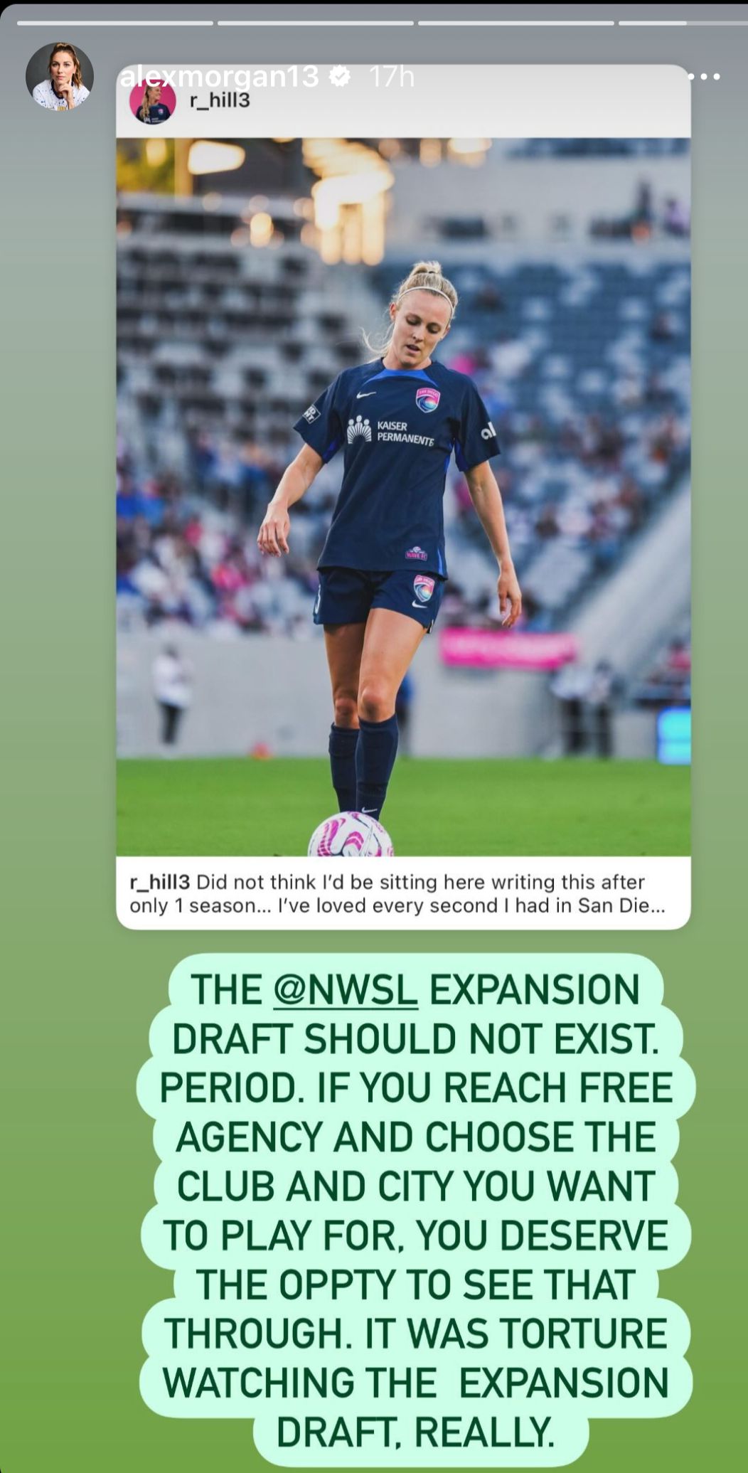 Alex Morgan NWSL Draft Instagram post