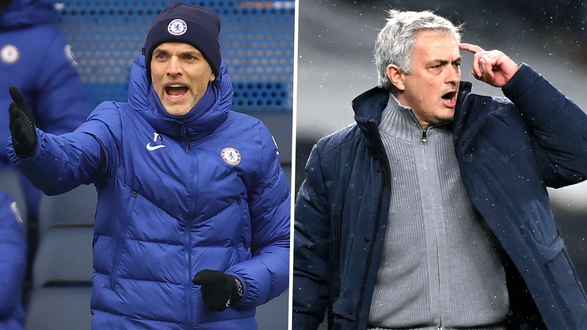 Thomas Tuchel and Jose Mourinho split image
