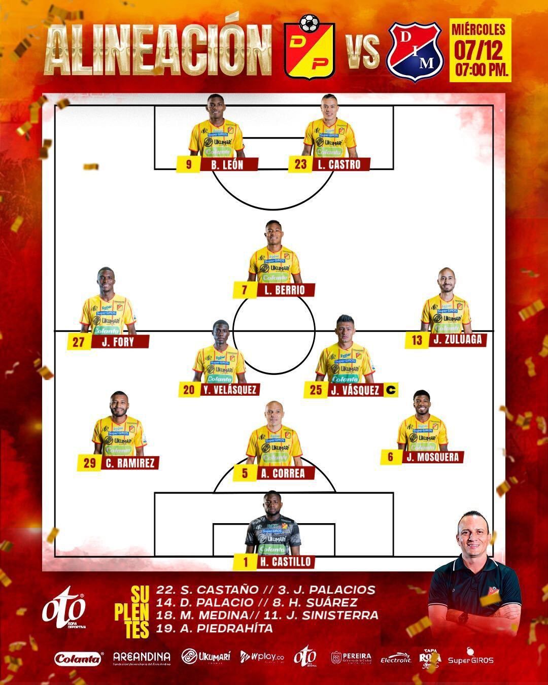 Nómina Pereira Medellín Final Vuelta Liga BetPlay 2022
