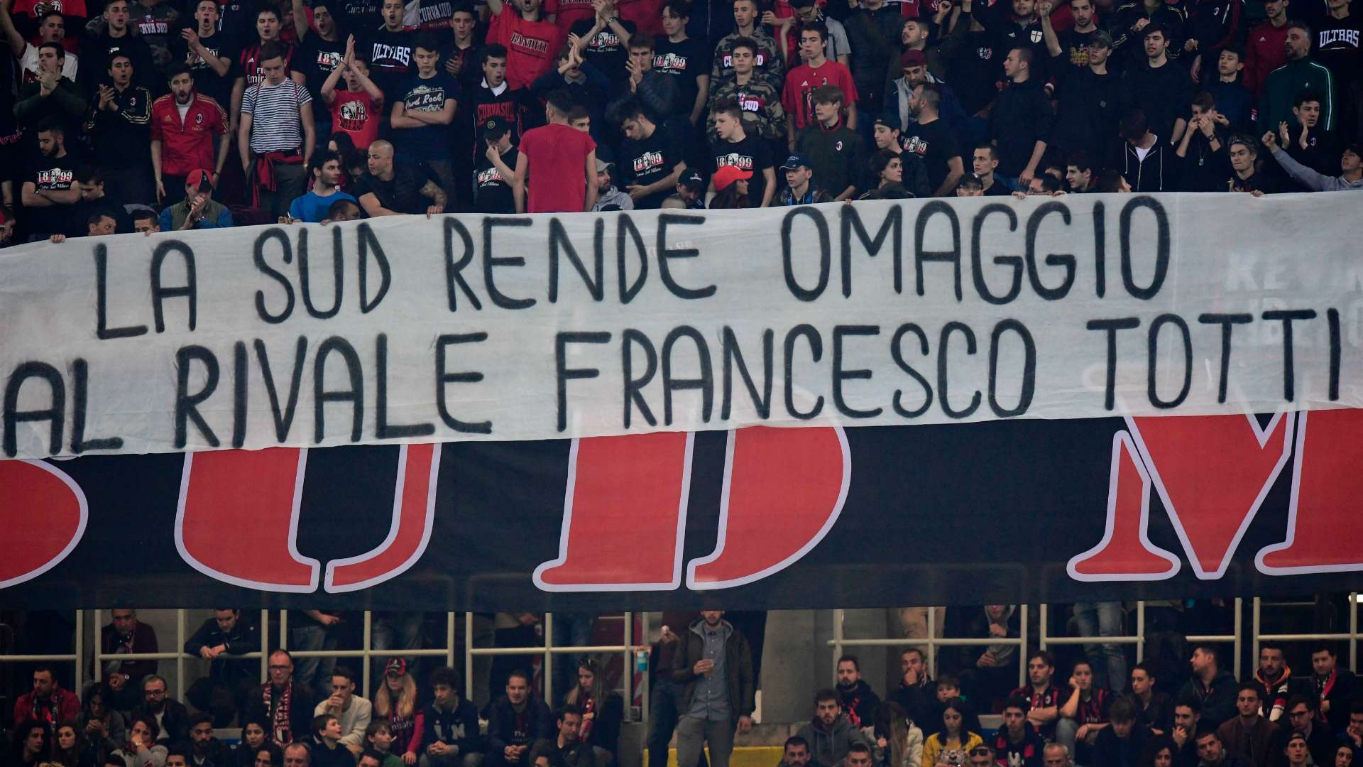 Curva Sud banner for Totti Milan Roma Serie A 07052017