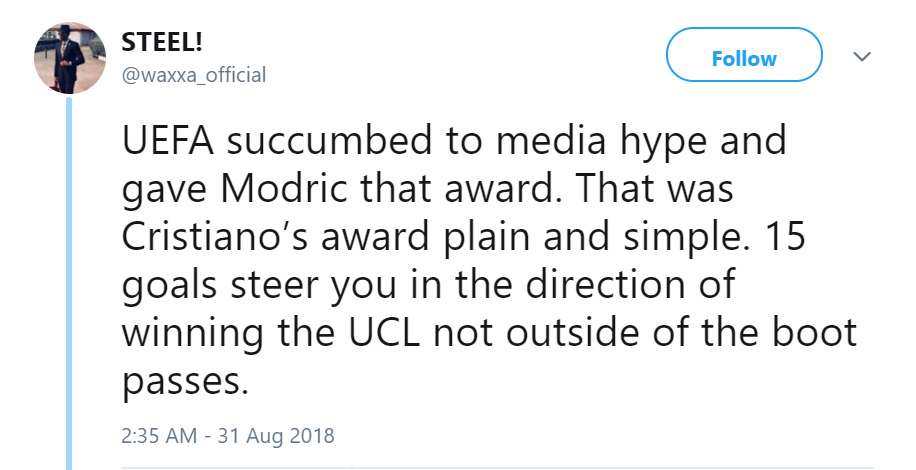 Reaction Modric UEFA Award
