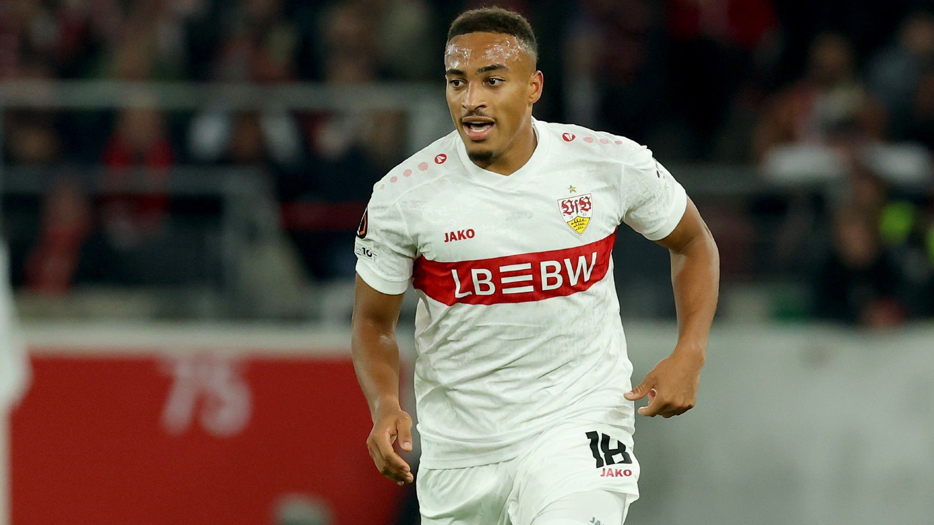 Jamie Leweling of VfB Stuttgart runs with the ball 