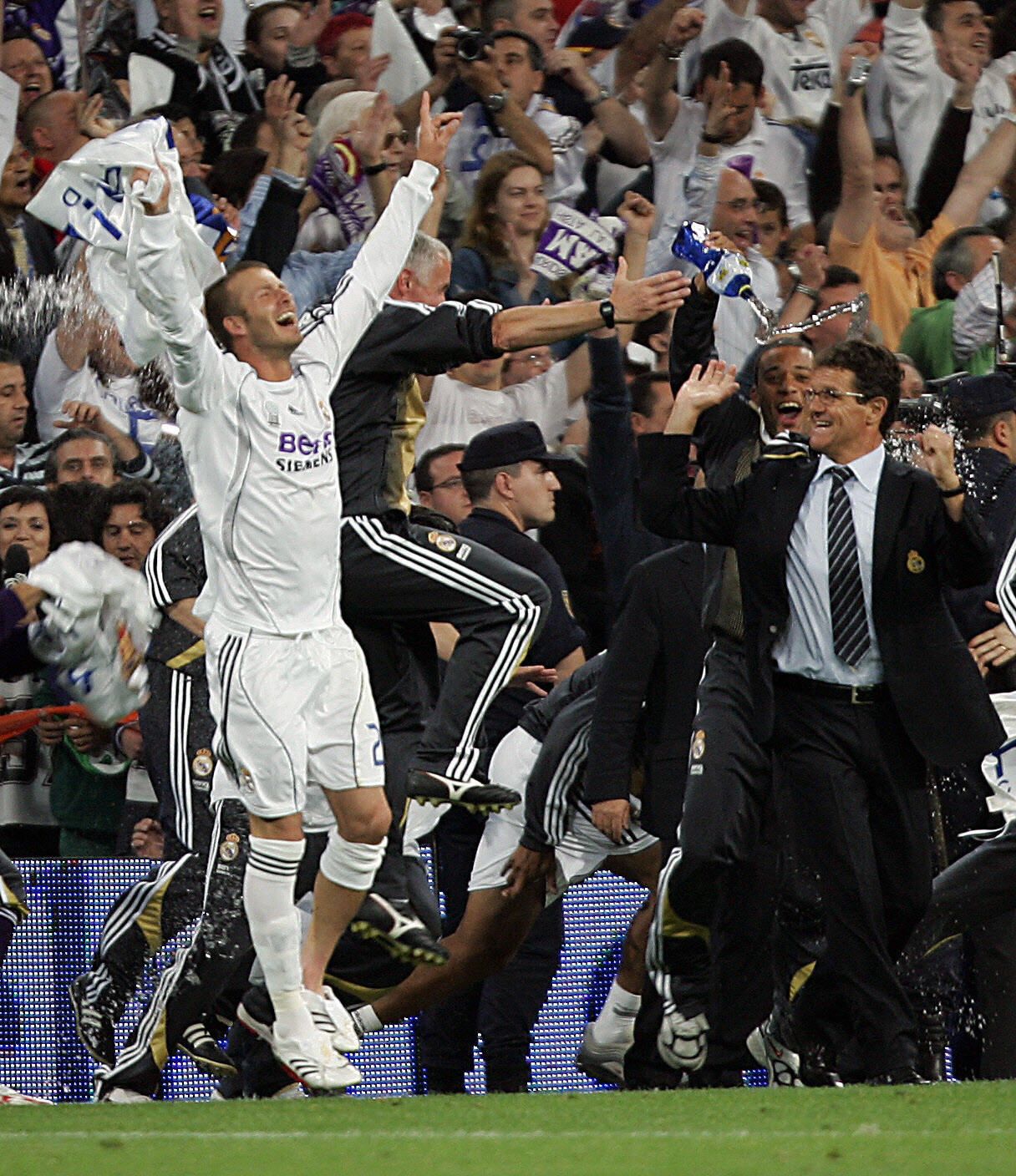 David Beckham Fabio Capello Real Madrid win Liga trophy at 2007