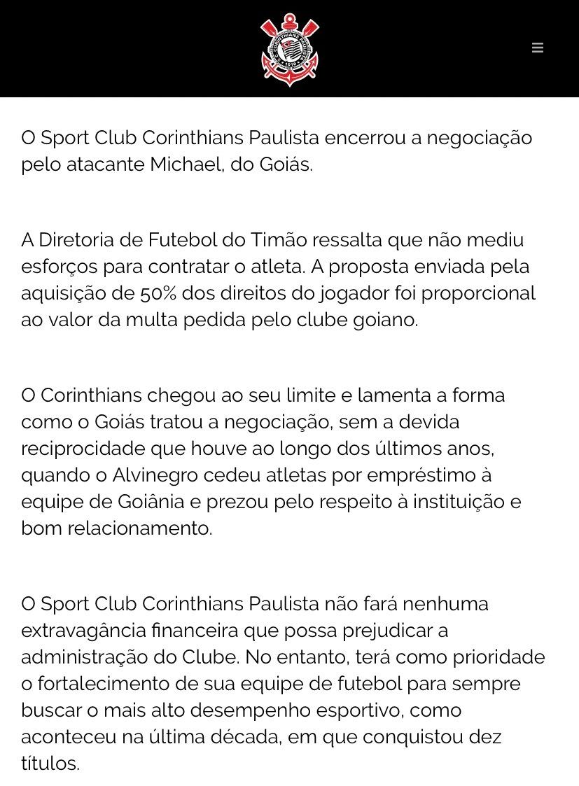 Nota Corinthians Michael