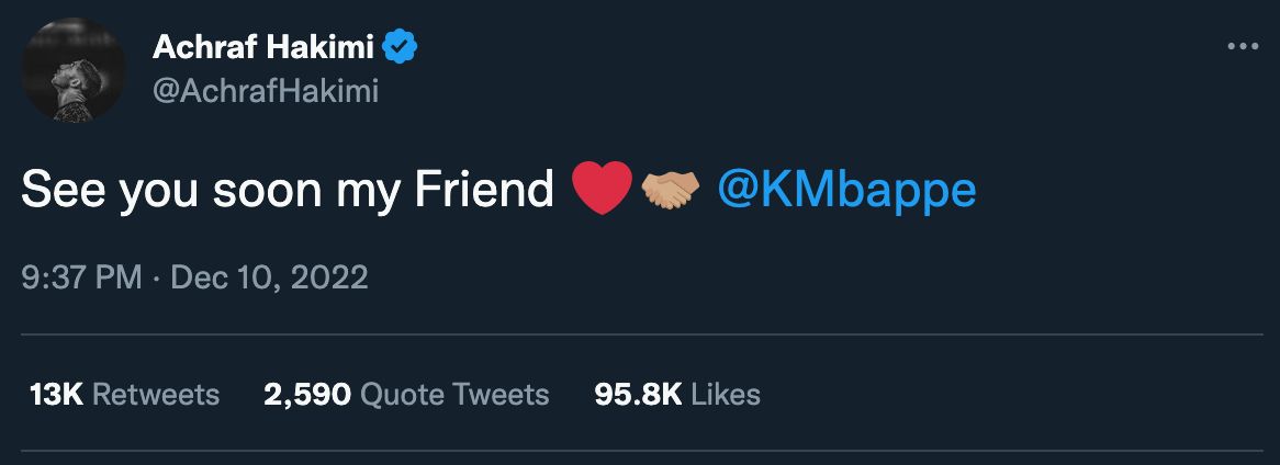 Hakimi - Mbappe tweet 