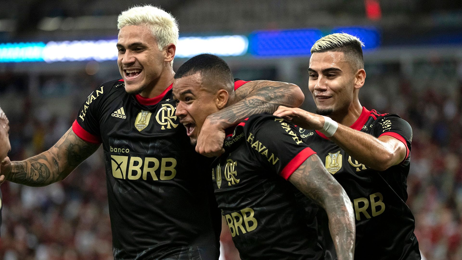 Kenedy, Pedro e Andreas comemoram, Flamengo x Juventude, Brasileirão, 13102021